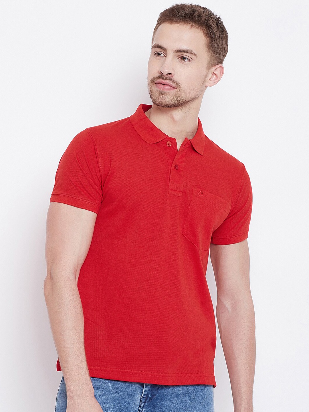 

Camey Polo Collar Pocket Detail Cotton Knitted T-shirt, Red