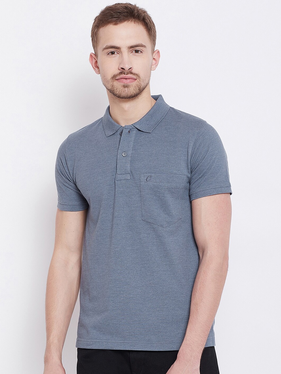 

Camey Polo Collar Pocket Detail Cotton T-shirt, Grey