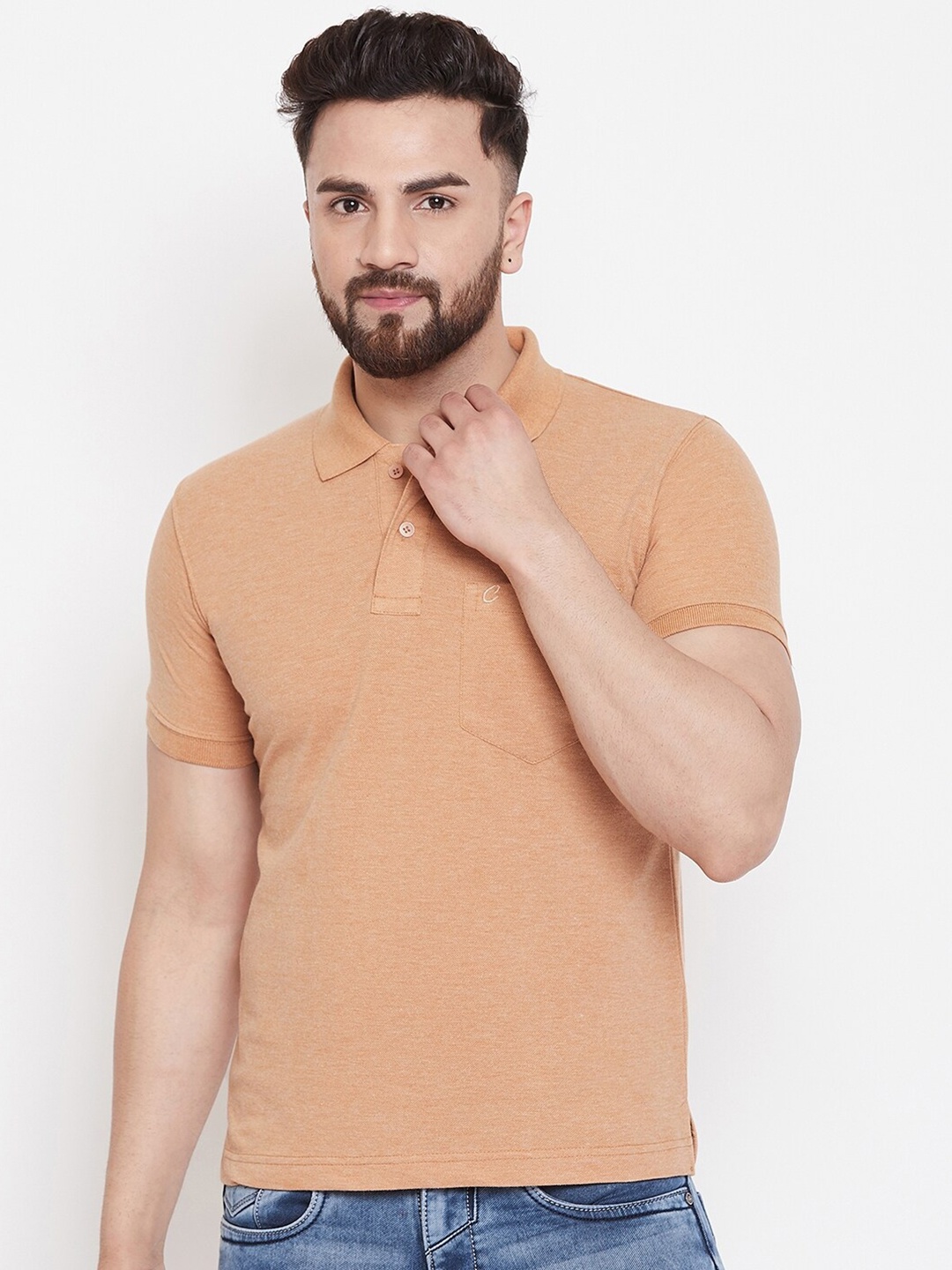 

Camey Polo Collar Pocket Detail Cotton Knitted T-shirt, Beige