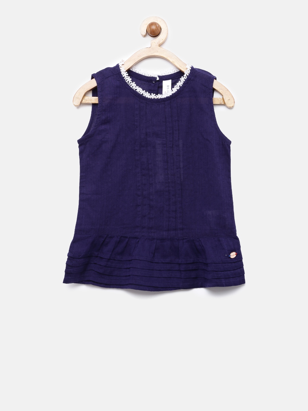 

U.S. Polo Assn. Kids Girls Navy Blue Self Design Tank Top