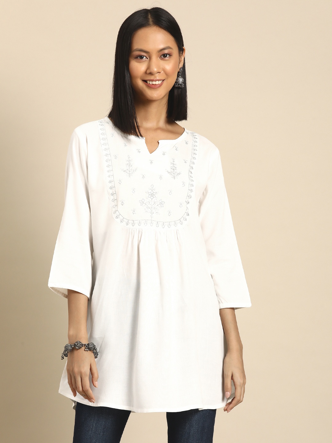 

Nayo Viscose Rayon Embroidered Tunic, White