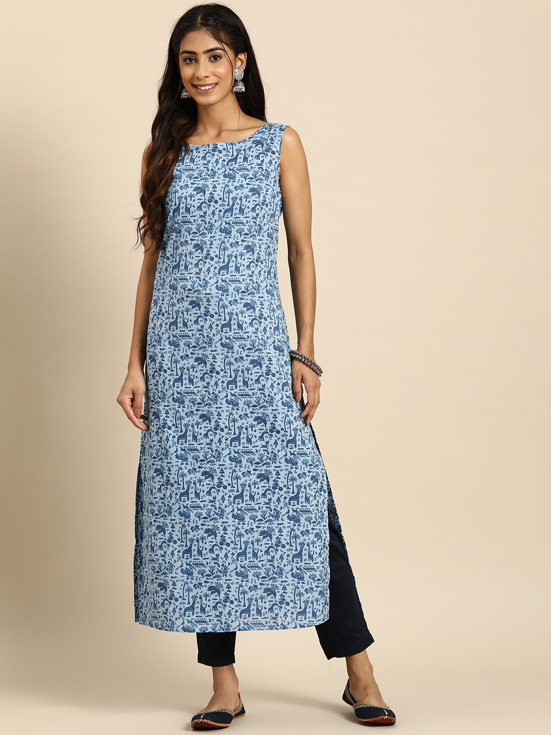 

Nayo Women Blue Printed Kurta