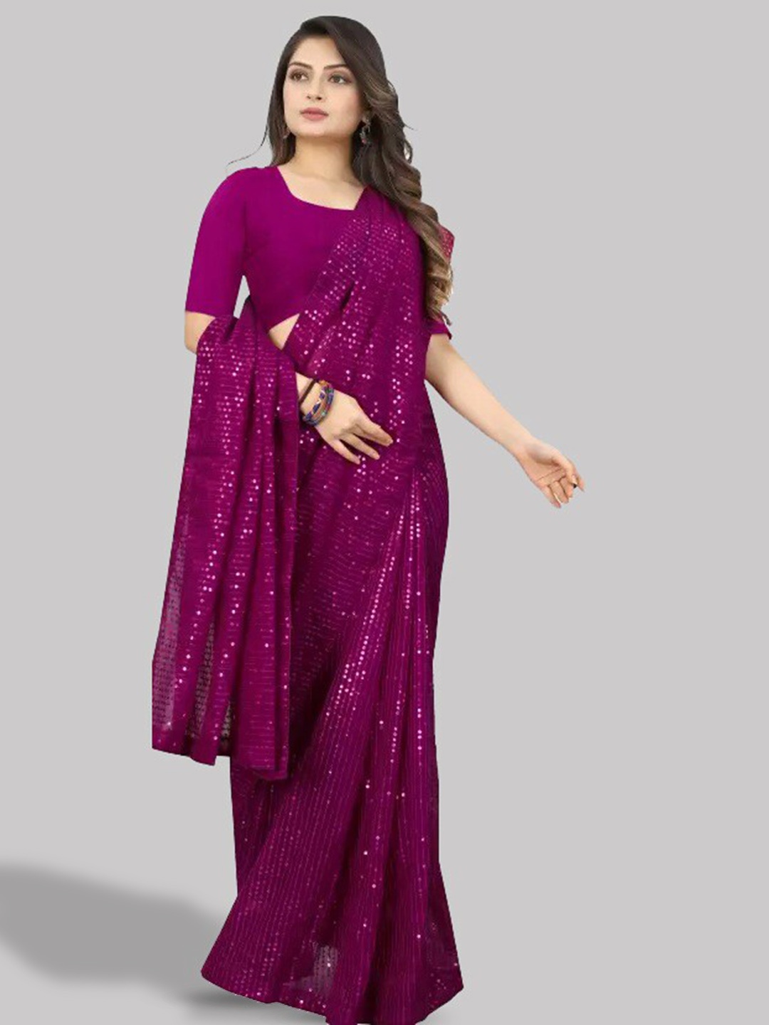 

YOYO Fashion Embellished Sequinned Saree, Purple