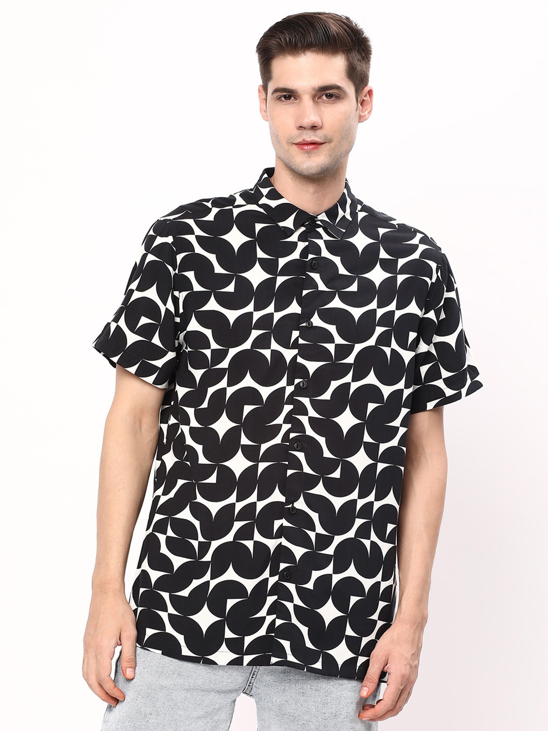 

R&B Abstract Printed Casual Shirt, Black