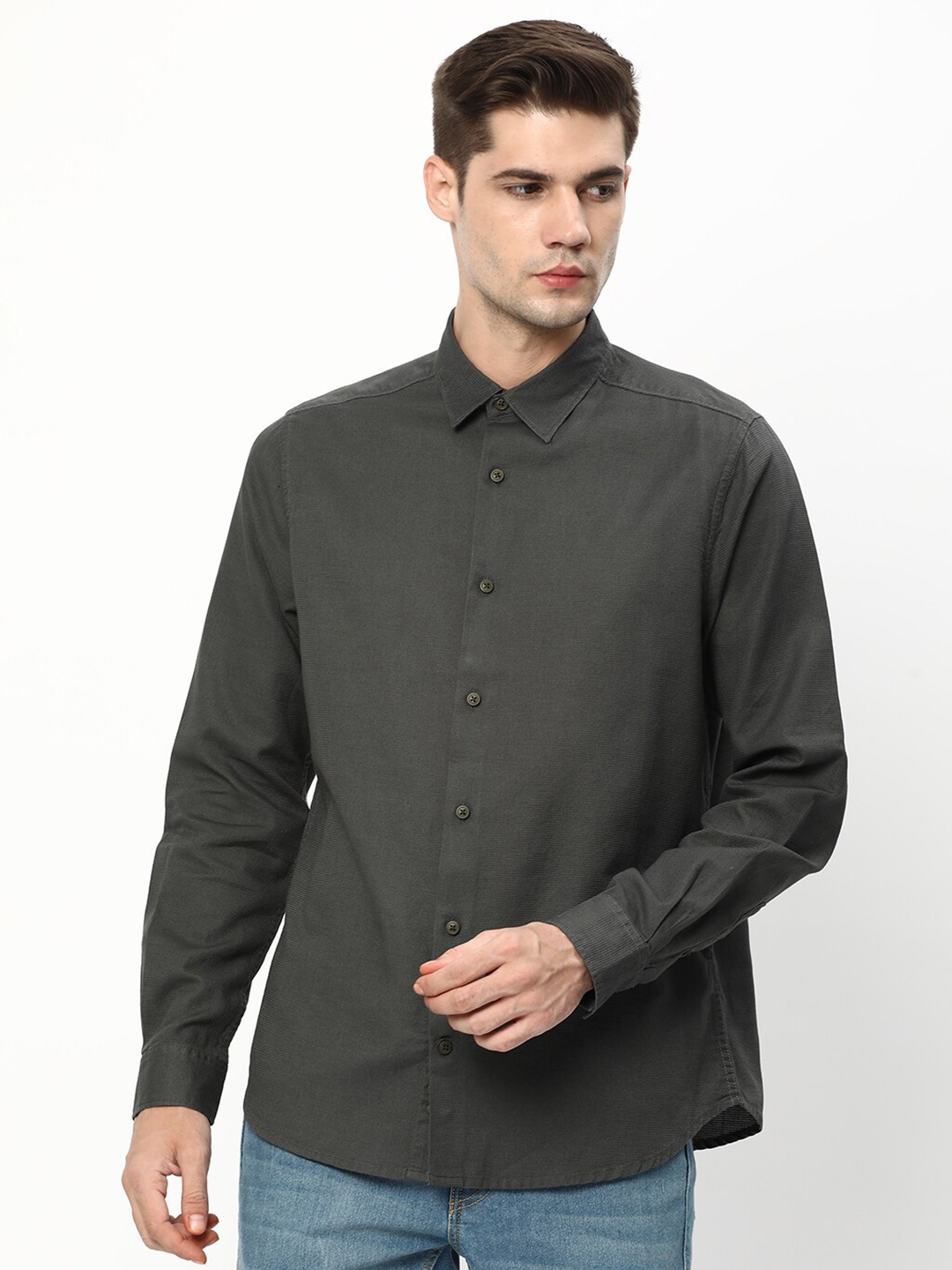 

R&B Spread Collar Cotton Casual Shirt, Olive