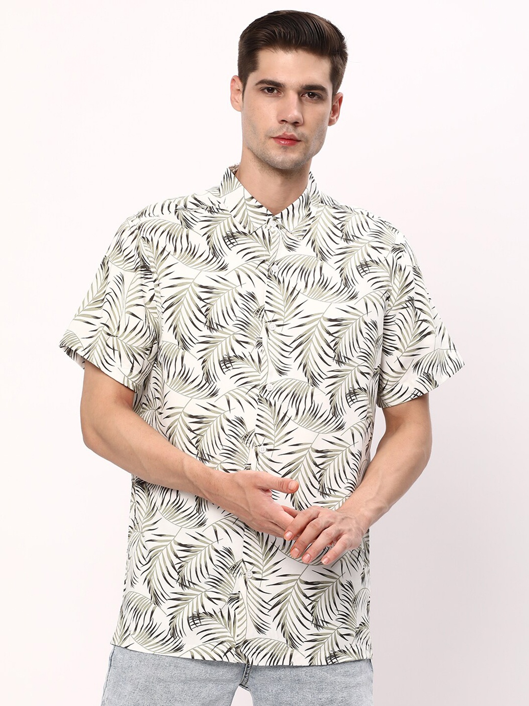 

R&B Floral Printed Casual Shirt, White