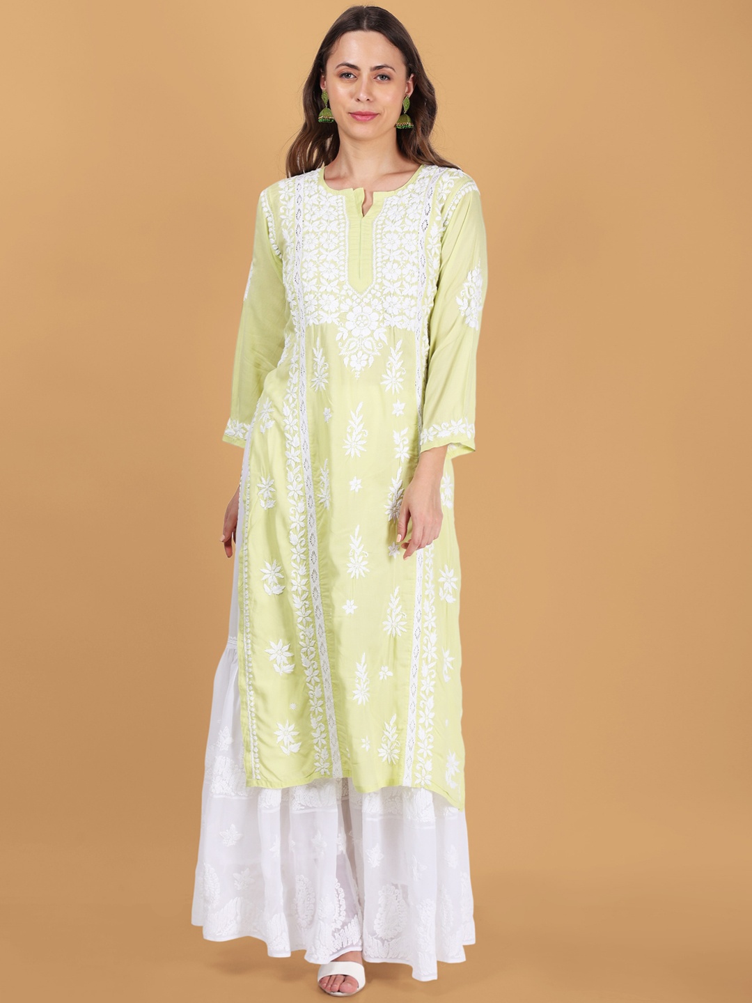 

Syrish Floral Embroidered Chikankari Modal Straight Kurta, Green