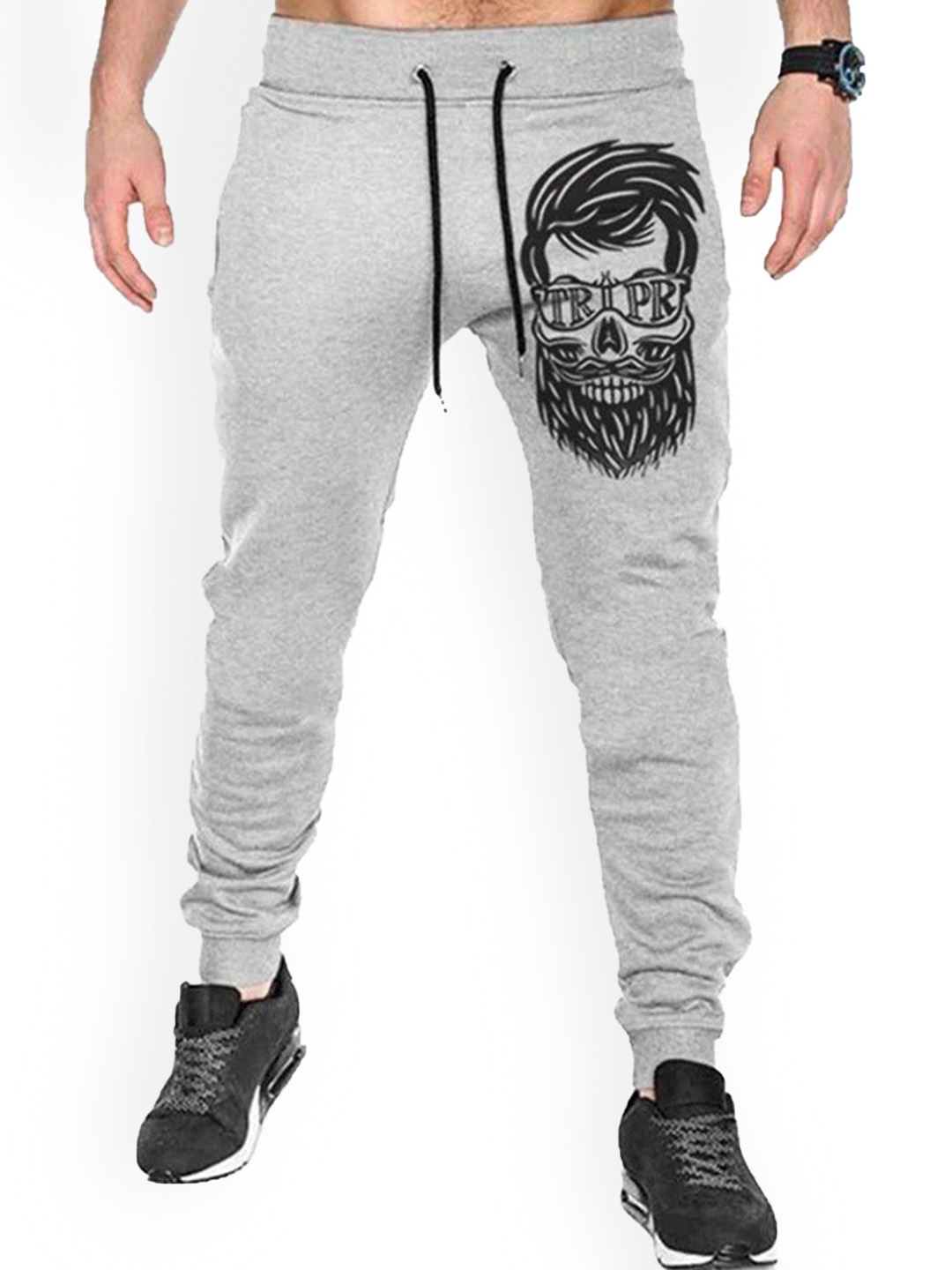 

TRIPR ORIGINALS Men Graphic Printed Regular Fit Cotton Joggers, Grey
