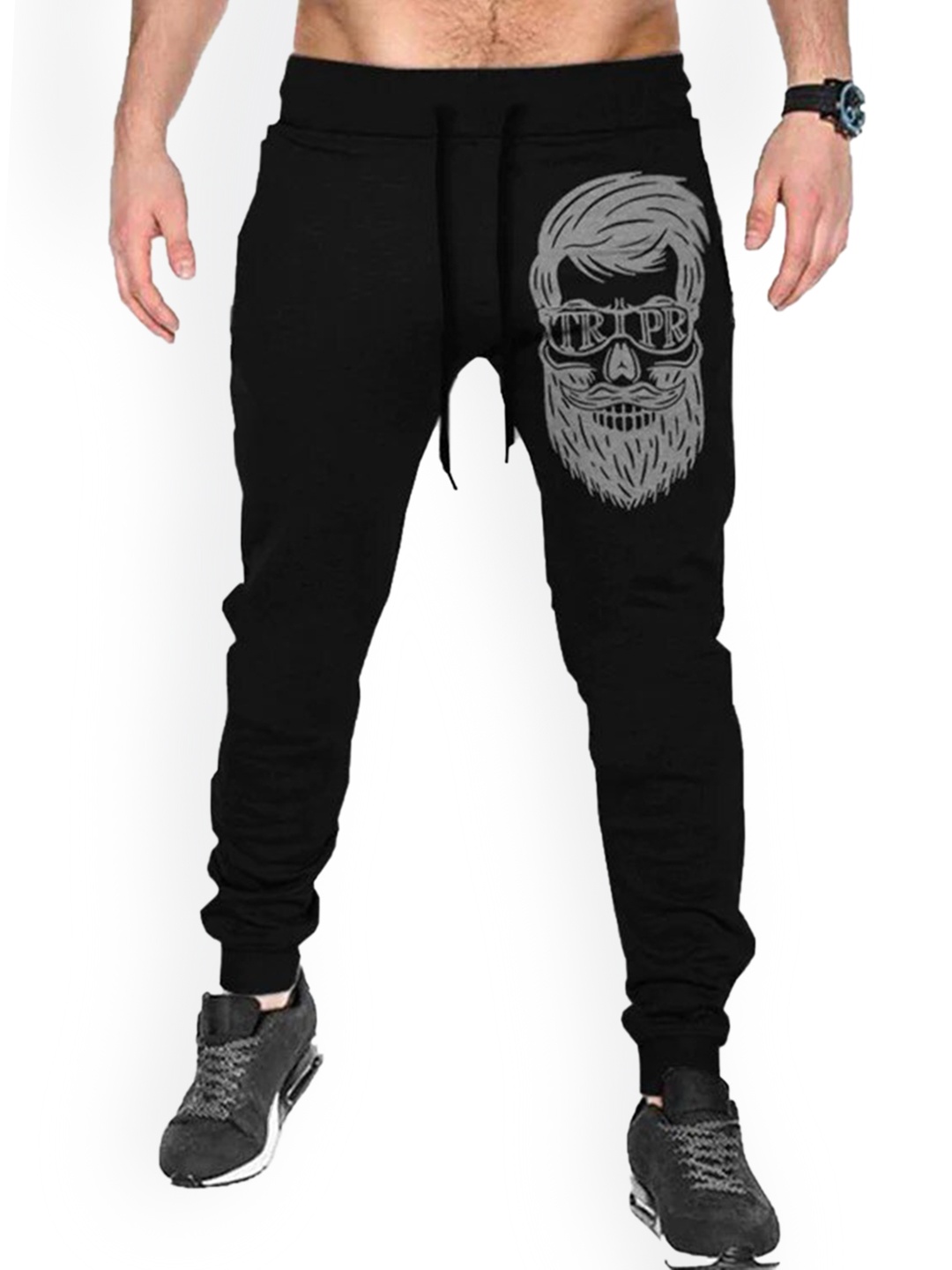 

TRIPR ORIGINALS Men Graphic Printed Regular Fit Cotton Joggers, Black