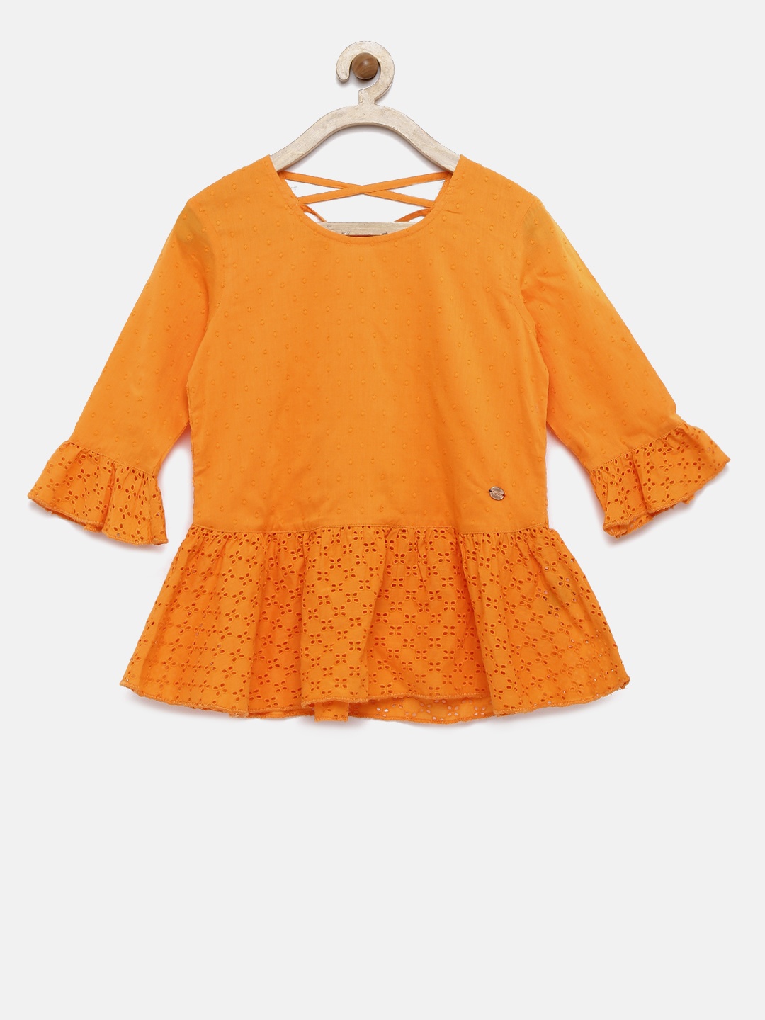 

U.S. Polo Assn. Kids Girls Orange Solid Peplum Pure Cotton Top