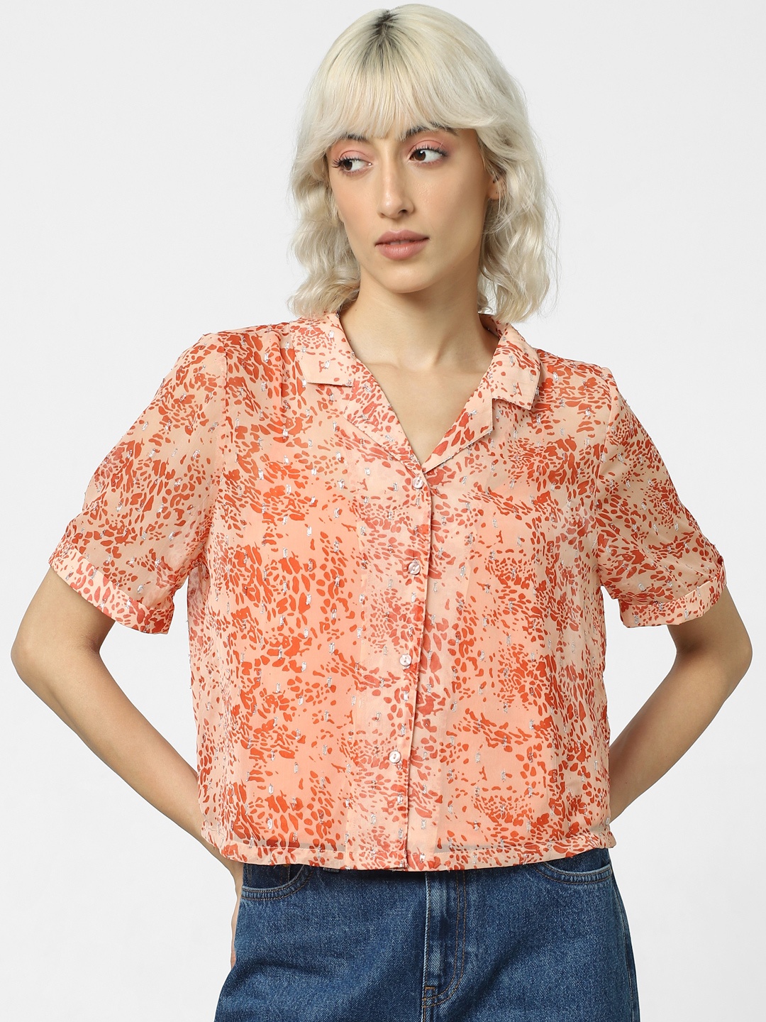 

ONLY Women Peach-Coloured Floral Opaque Printed Casual Shirt