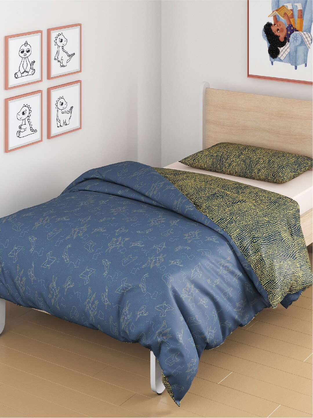 

Smartsters Blue & Yellow Reversible AC Room 150 GSM Single Bed Comforter