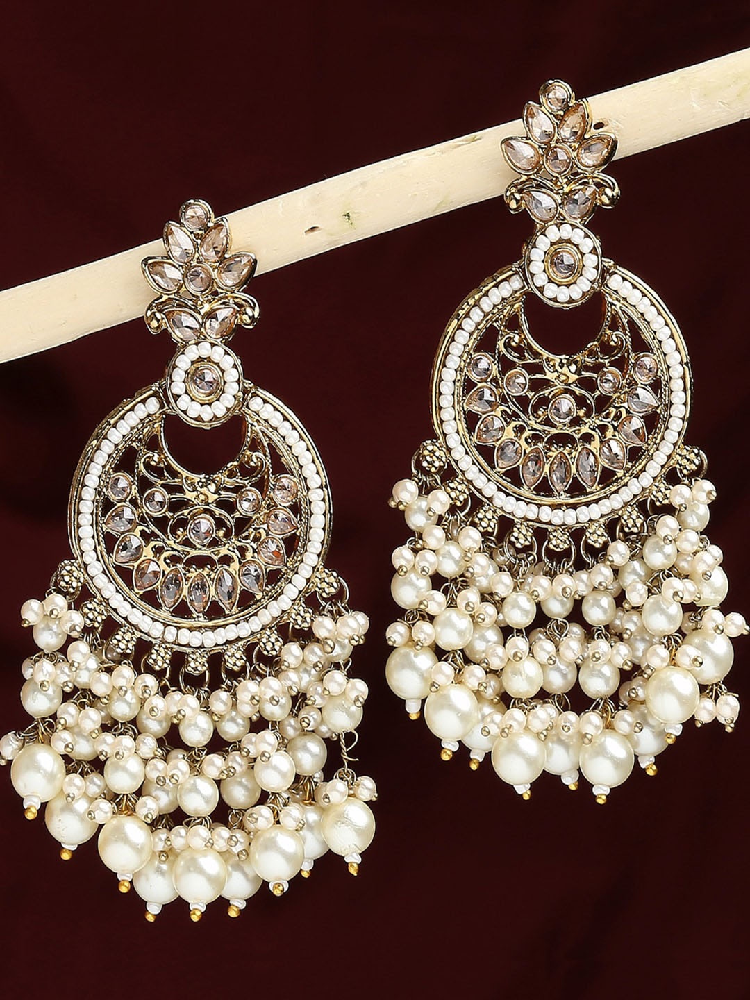 

OOMPH Circular Kundan & Pearl Chandbalis, Gold