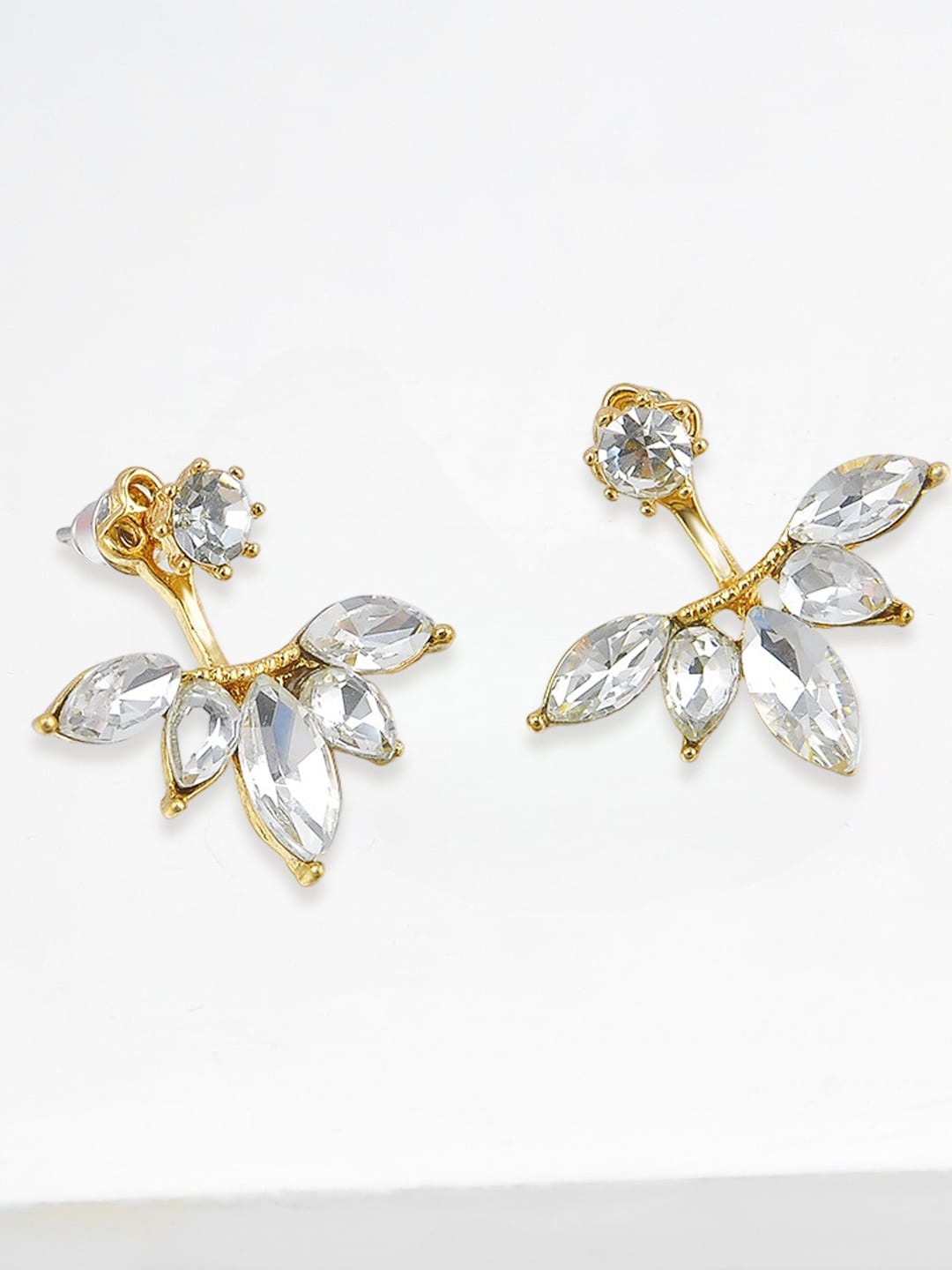 

OOMPH Gold Plated Floral Crystal Studded Drop Earrings