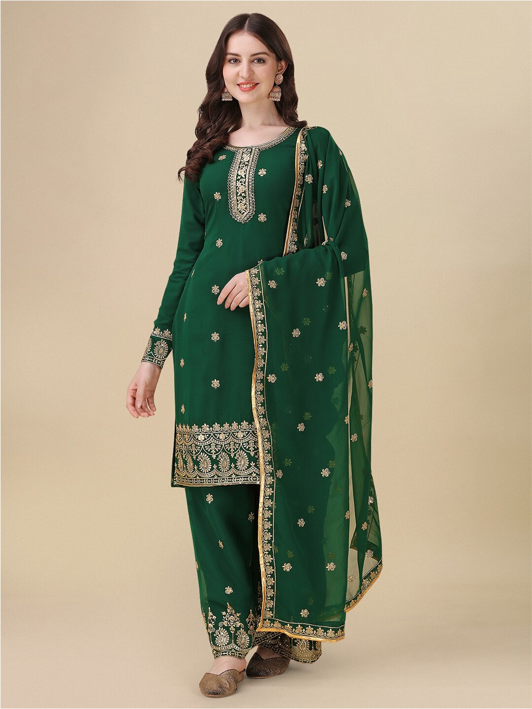 

YOYO Fashion Paisley Embroidered Semi-Stitched Dress Material, Green