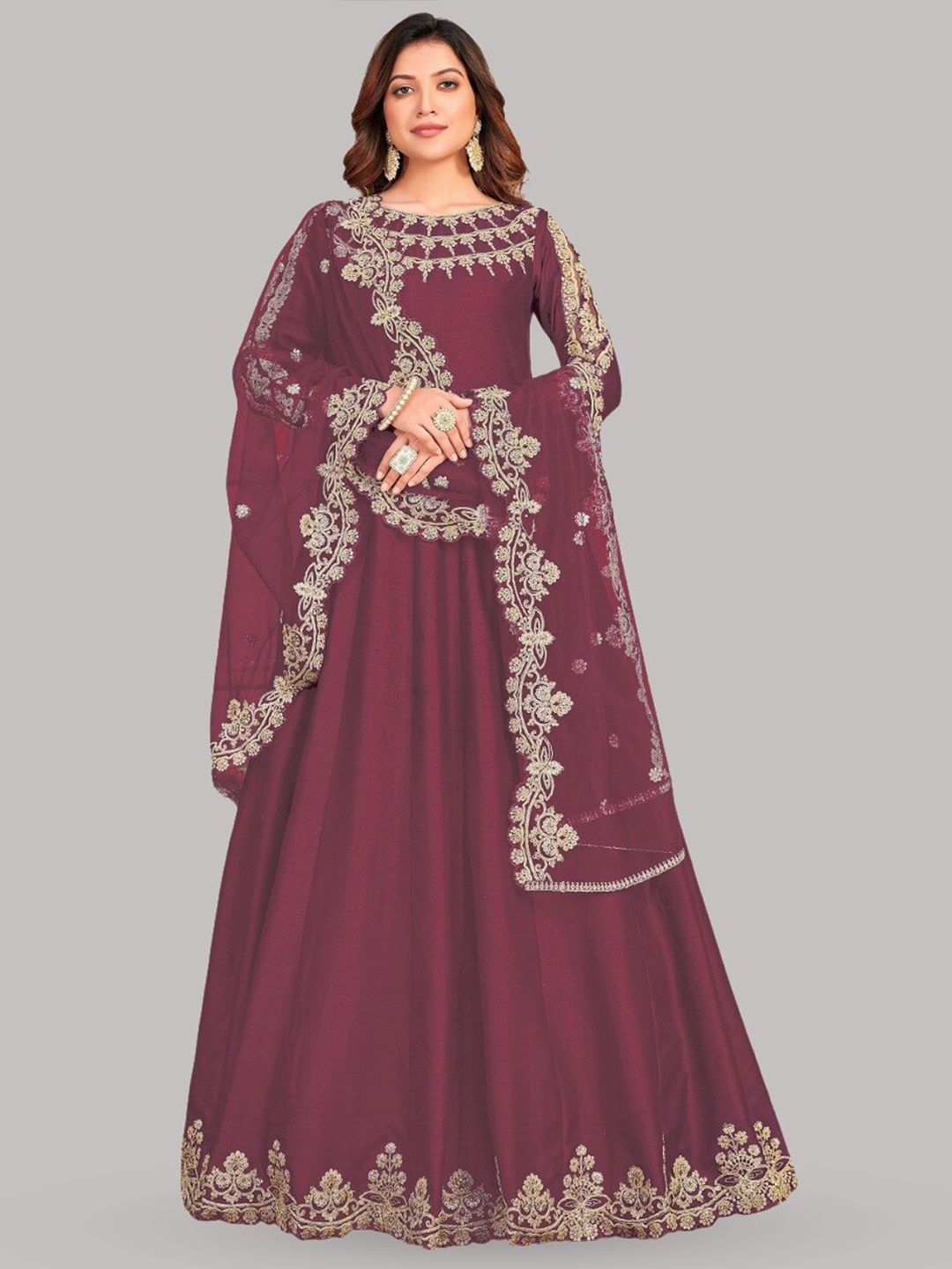 

YOYO Fashion Ethnic Motif Embroidered Semi-Stitched Dress Material, Burgundy