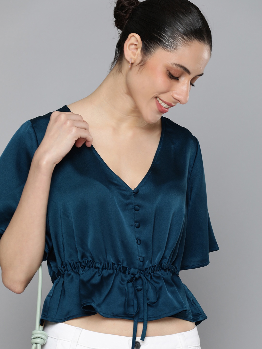 

Levis V-Neck Solid Cinched Waist Top, Blue