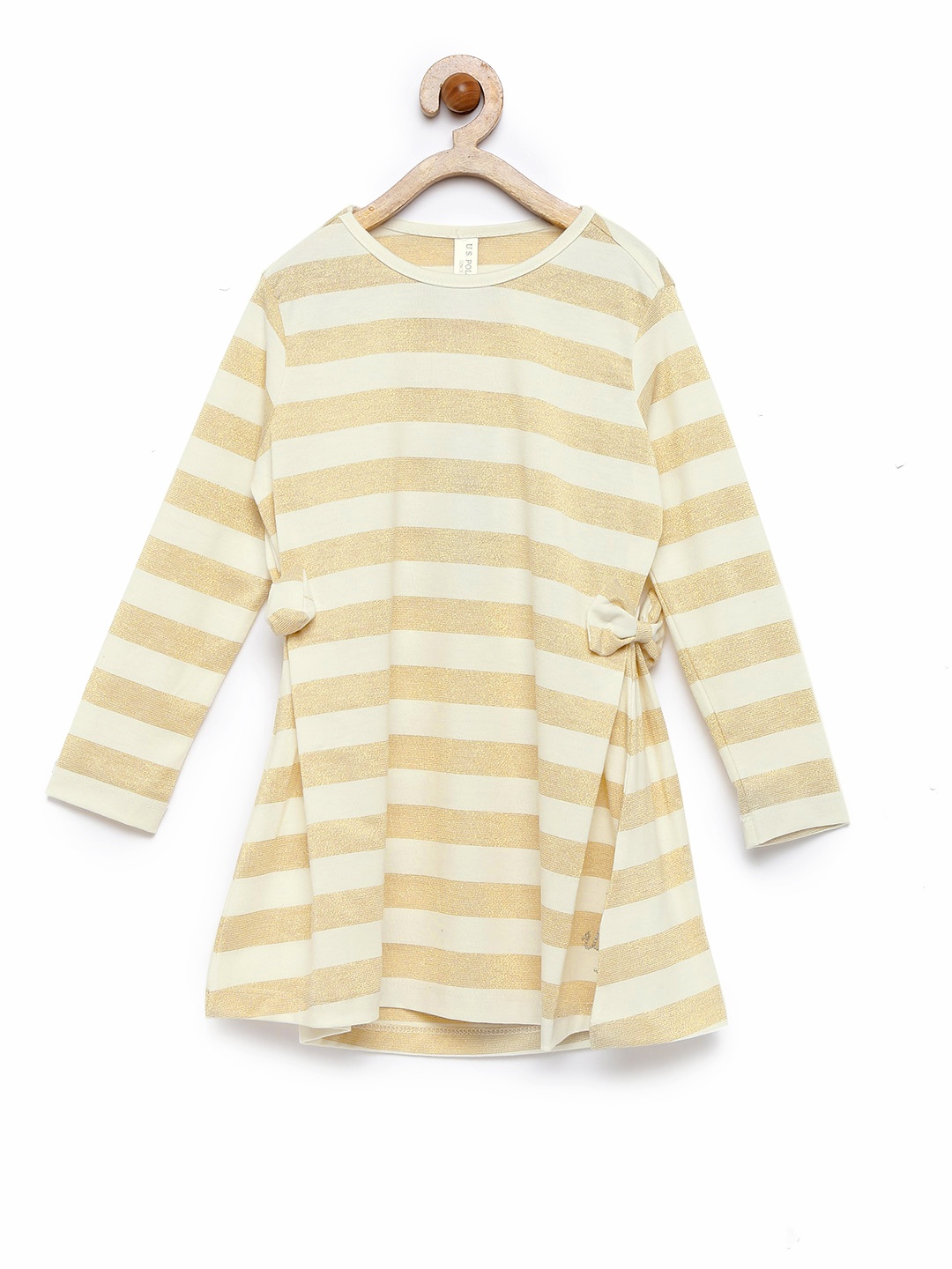 

U.S. Polo Assn. Kids Girls Gold-Toned Striped A-line Dress