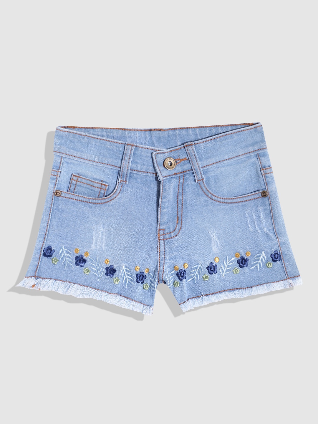 

YK Girls Floral Slim Fit Denim Shorts, Blue