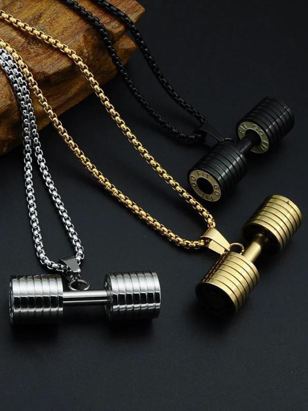 

MYKI Men Set Of 3 Silver & Gold-Plated Stainless Steel Pendant