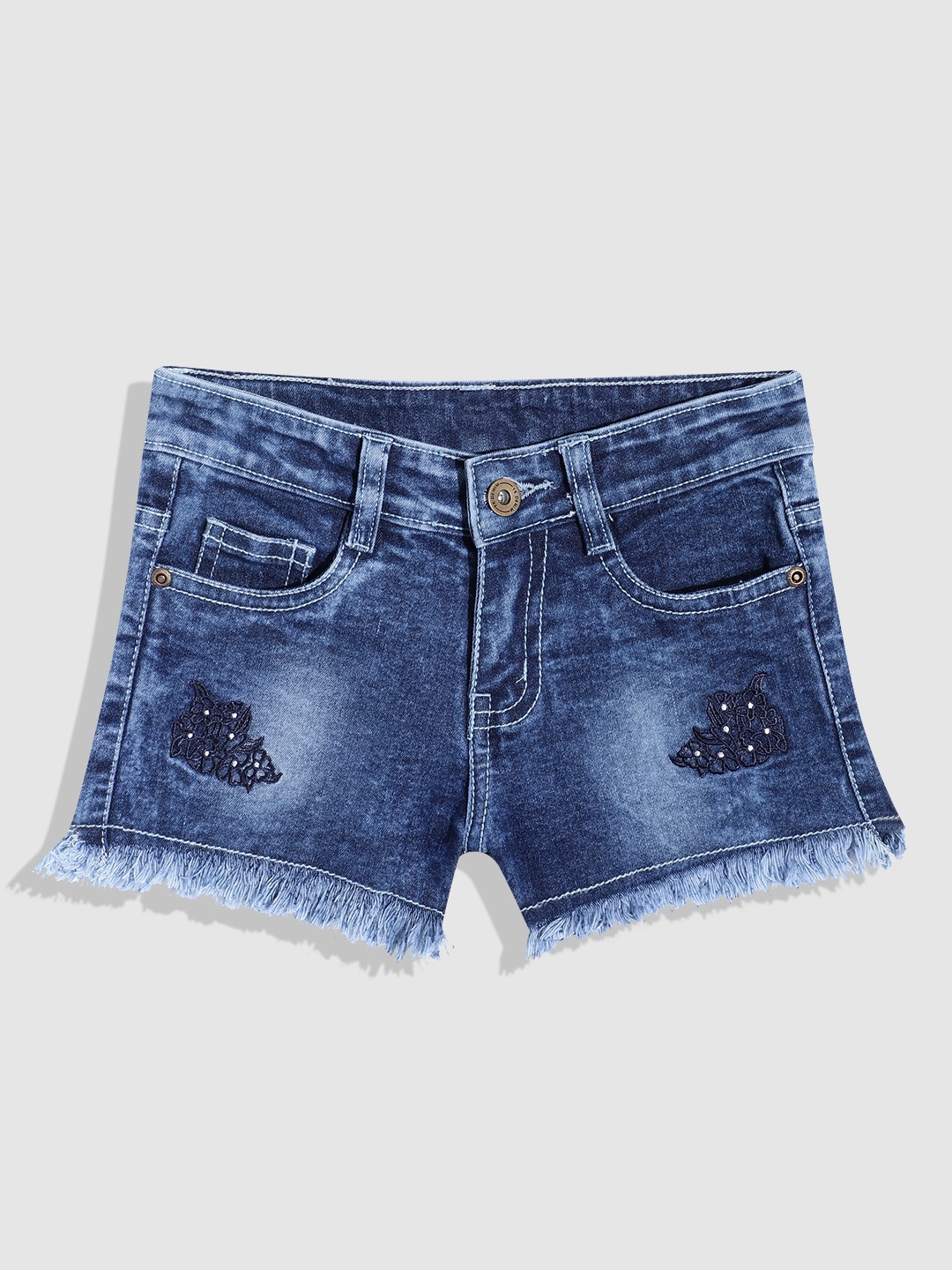 

YK Girls Washed Slim Fit Denim Shorts, Blue