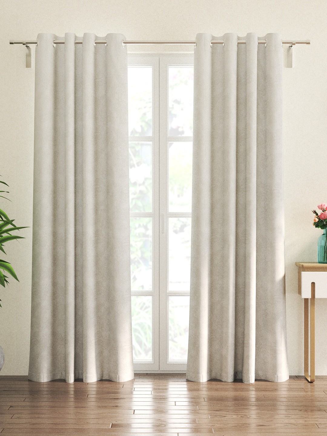 

Home Centre White 2 Pieces Floral Cotton Window Curtains