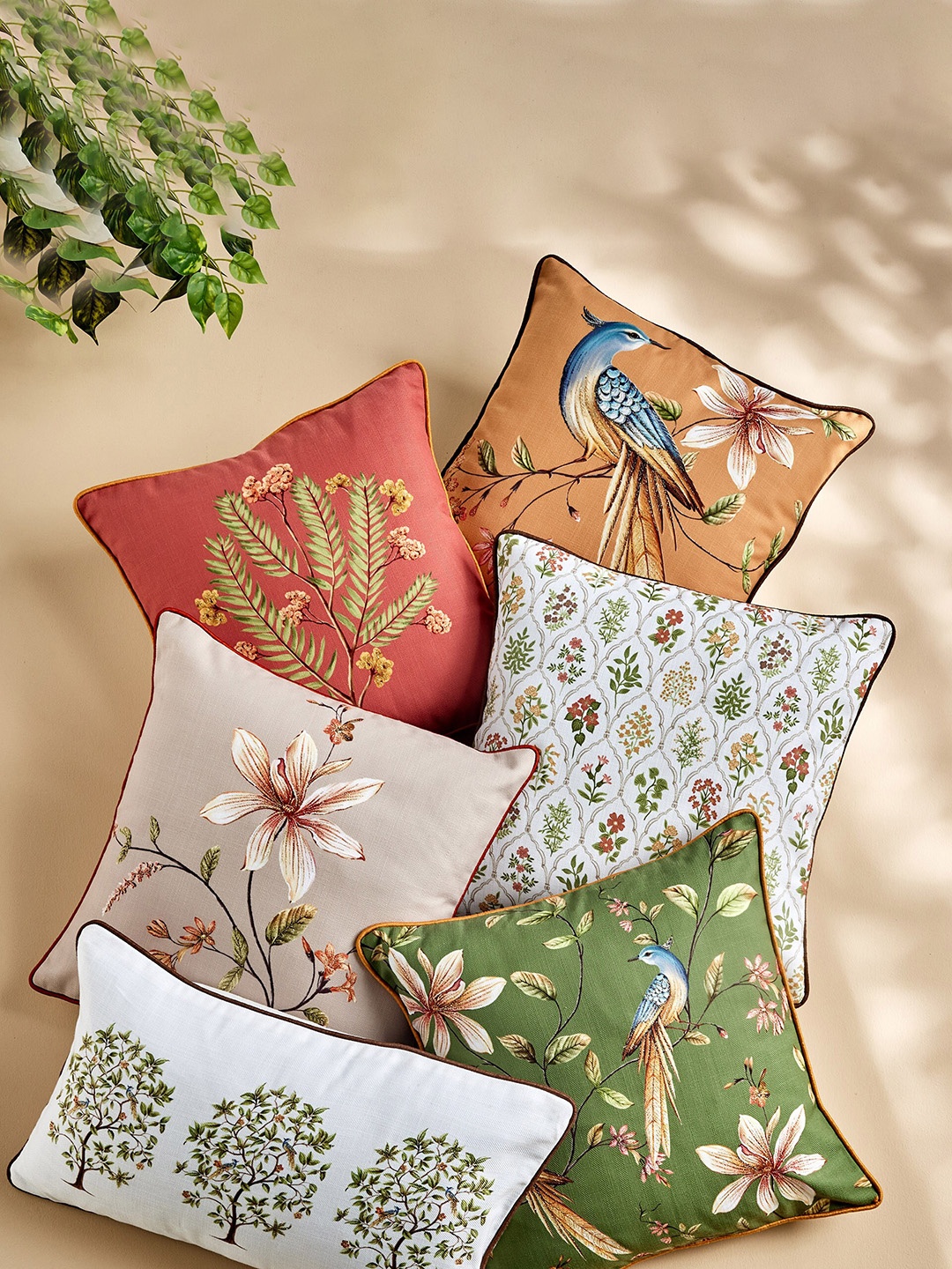 

Home Centre Orange & Green Floral Cotton Square Cushion Cover