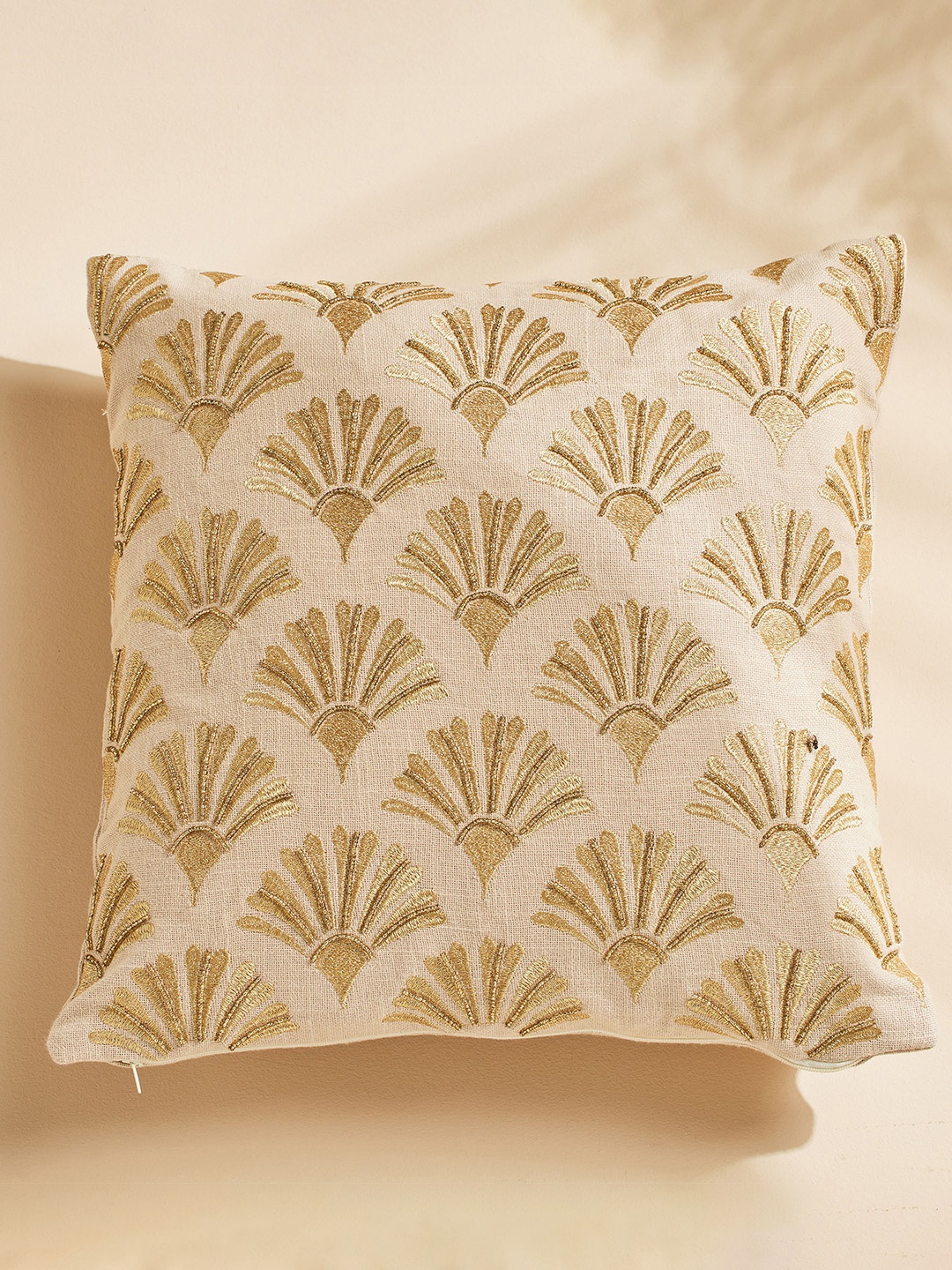 

Home Centre Beige & Gold-Toned Ethnic Motifs Cotton Square Cushion Cover