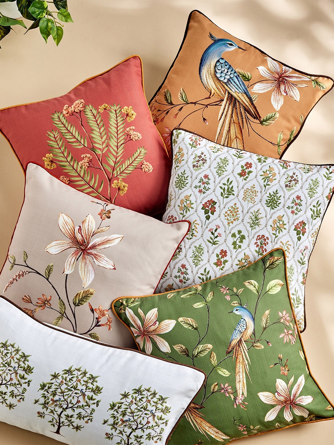 

Home Centre White & Green Floral Square Cushion Cover