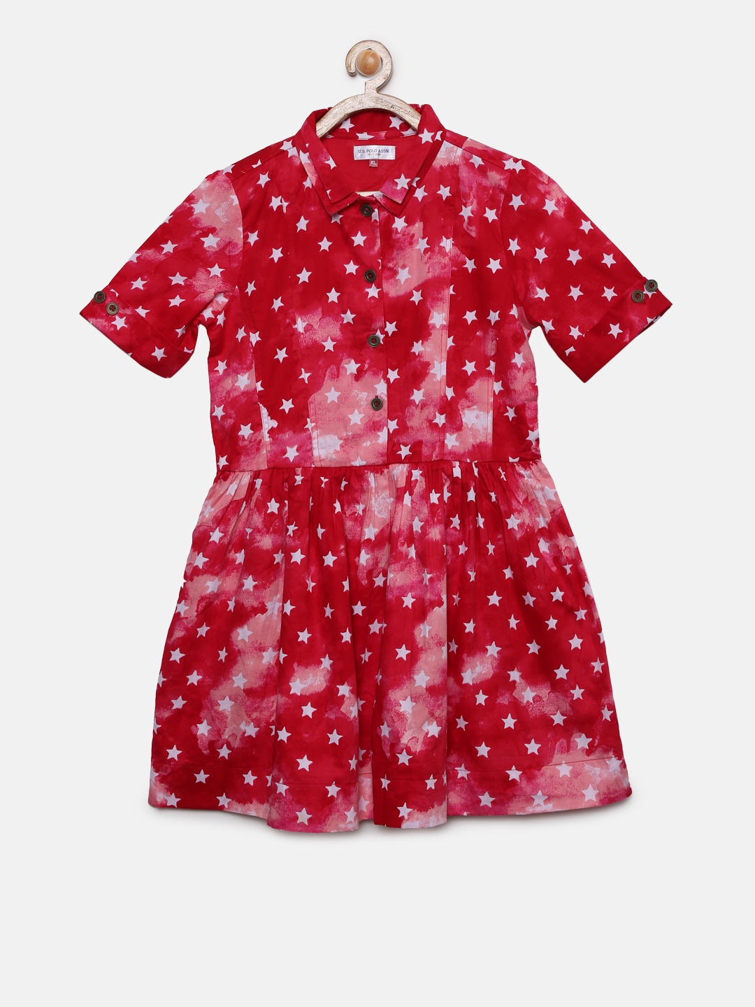 

U.S. Polo Assn. Kids Girls Red & Pink Printed A-Line Dress