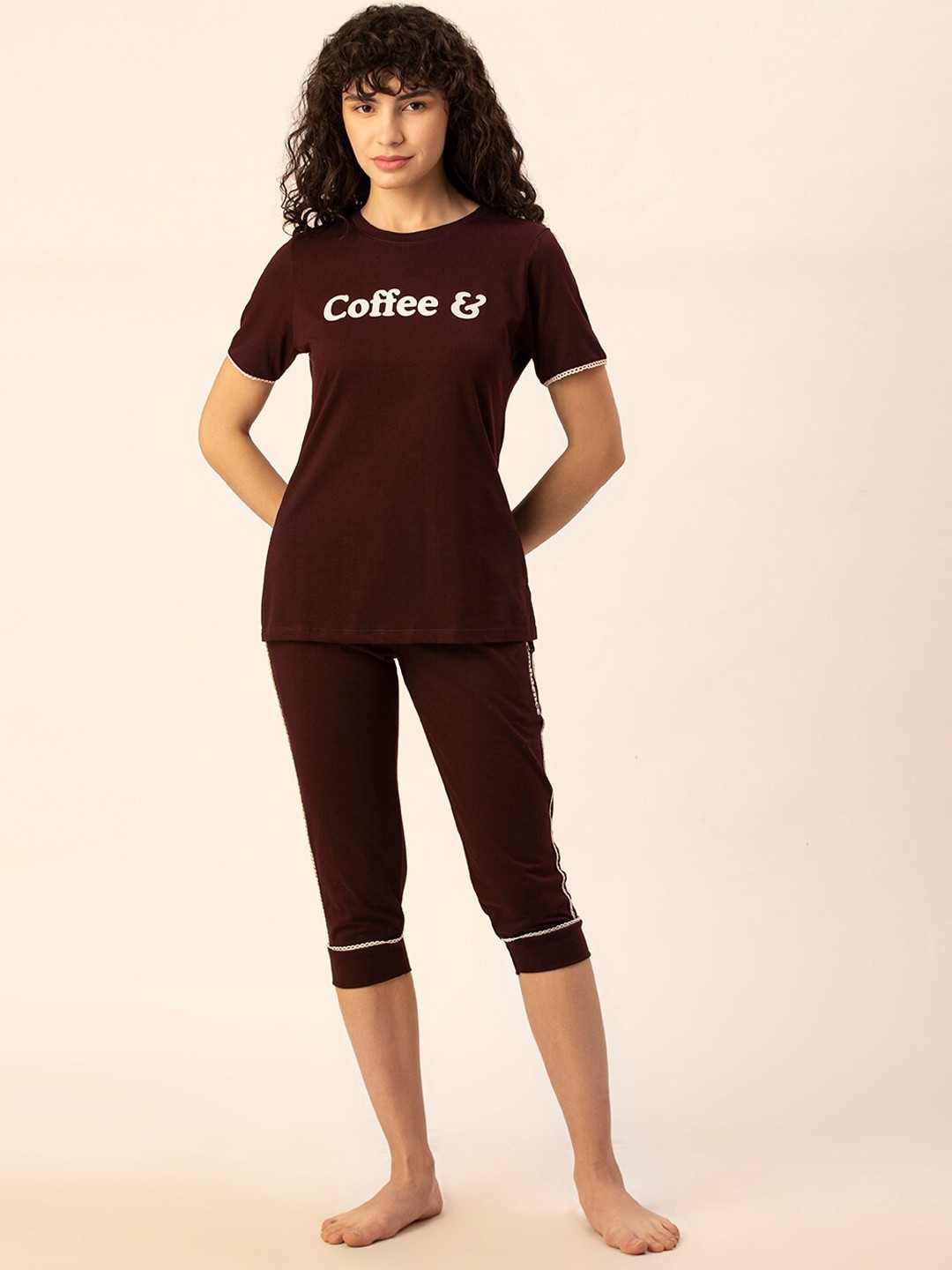 

TITTLI Typography Printed Pure Cotton Night suit, Maroon
