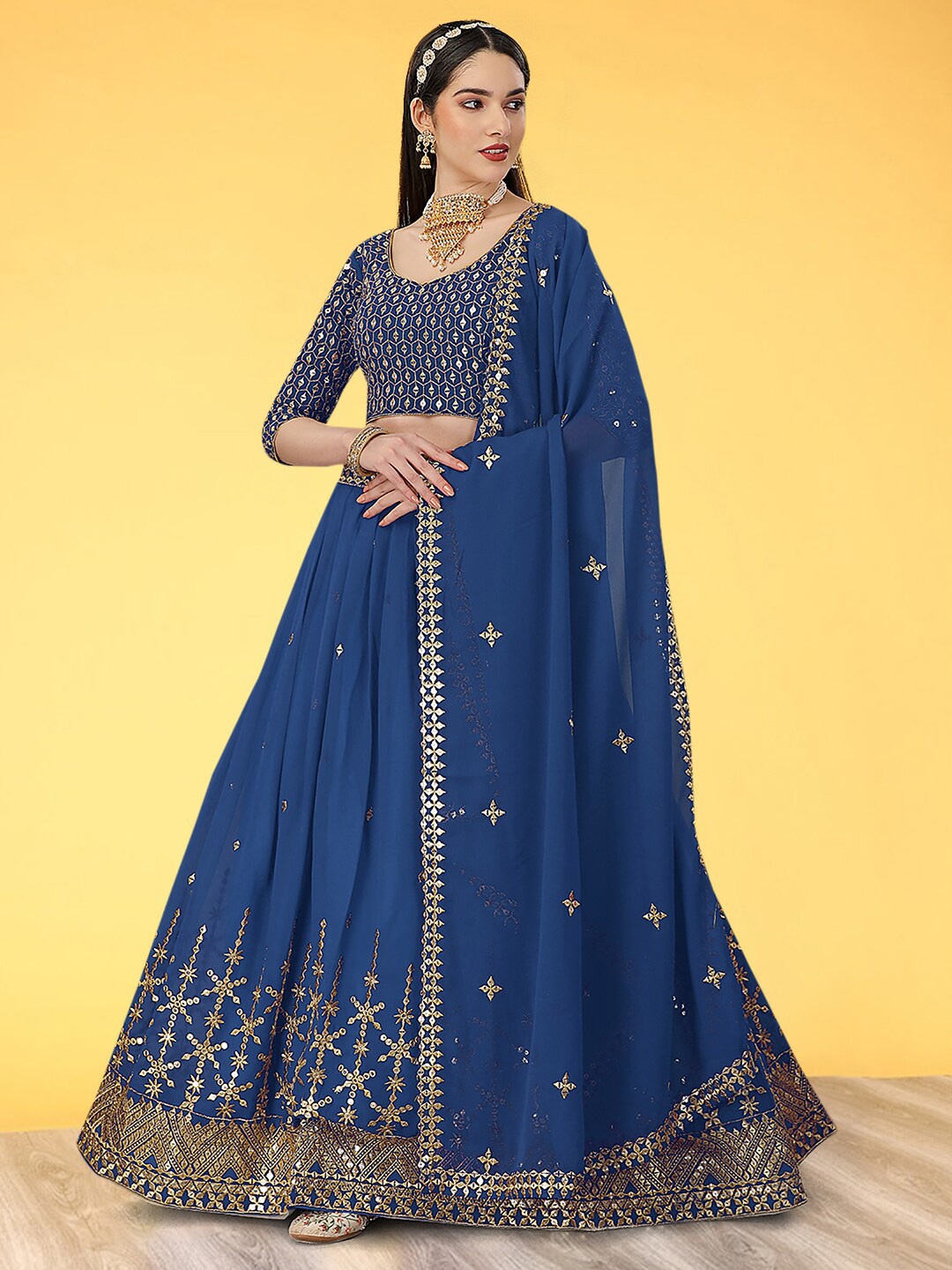 

Angroop Embroidered Sequinned Semi-Stitched Lehenga & Unstitched Blouse With Dupatta, Blue