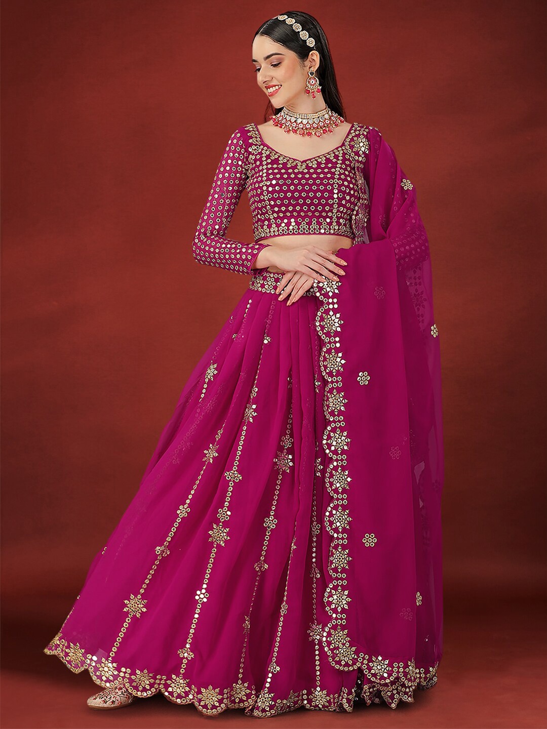 

Angroop Embroidered Thread Work Semi-Stitched Lehenga & Unstitched Blouse With Dupatta, Pink