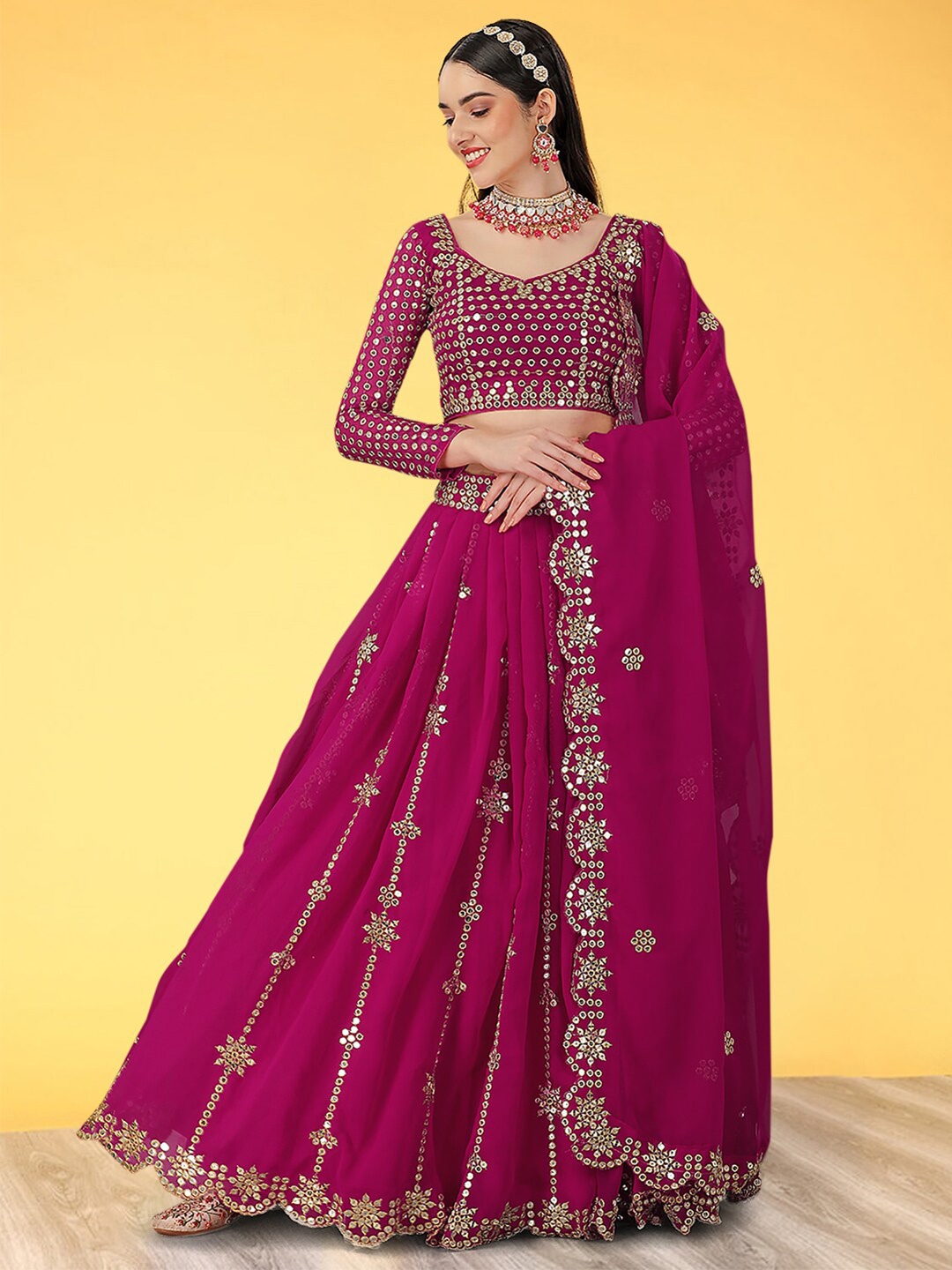 

Angroop Embroidered Thread Work Semi-Stitched Lehenga & Unstitched Blouse With Dupatta, Pink