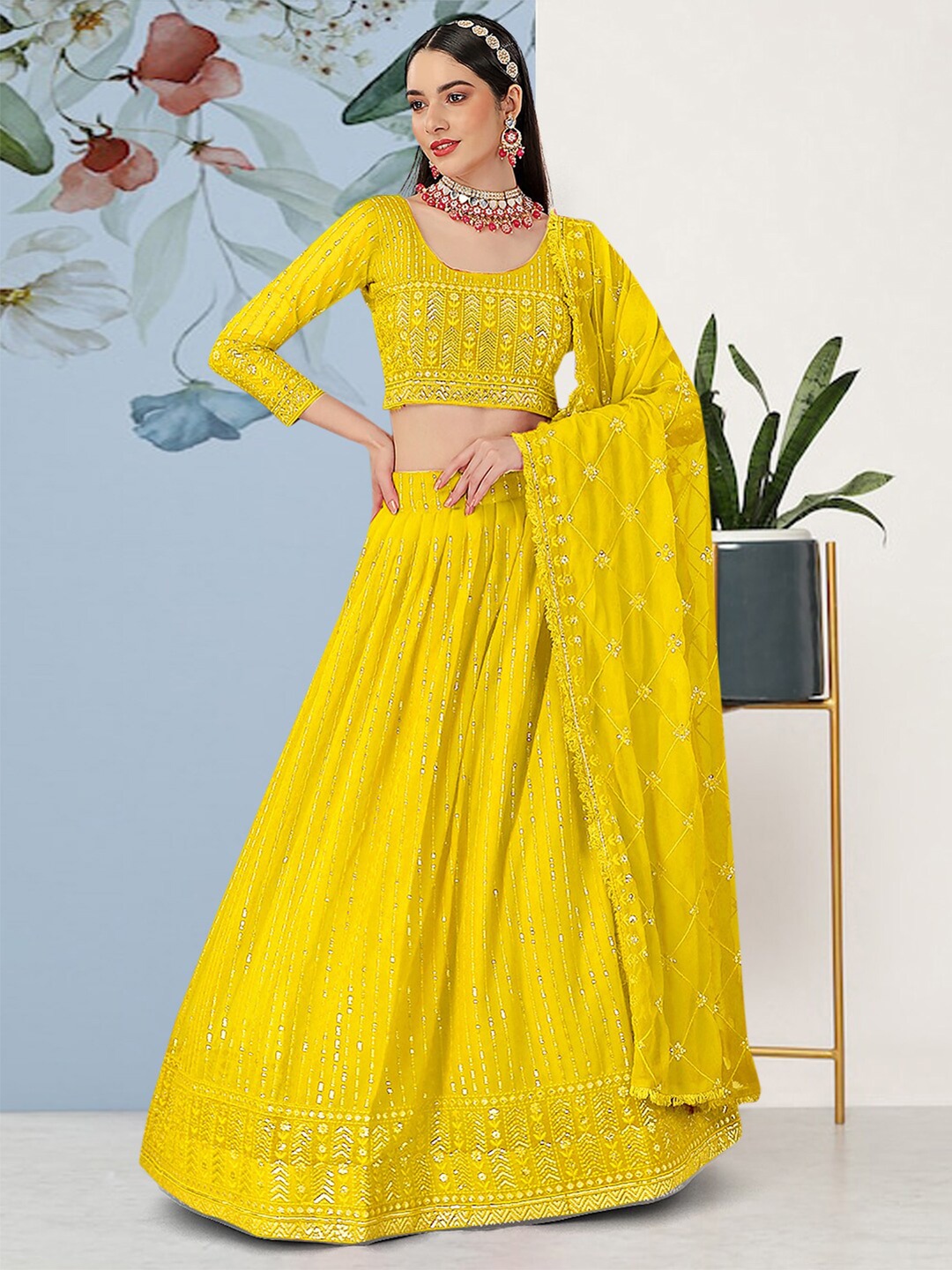 

Angroop Sequinned Embroidered Semi-Stitched Lehenga & Unstitched Blouse With Dupatta, Yellow
