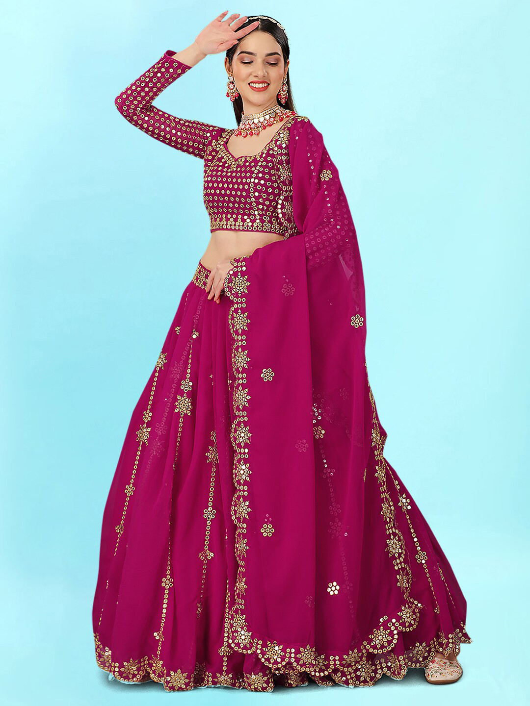 

Angroop Sequinned Embroidered Semi-Stitched Lehenga & Unstitched Blouse With Dupatta, Pink