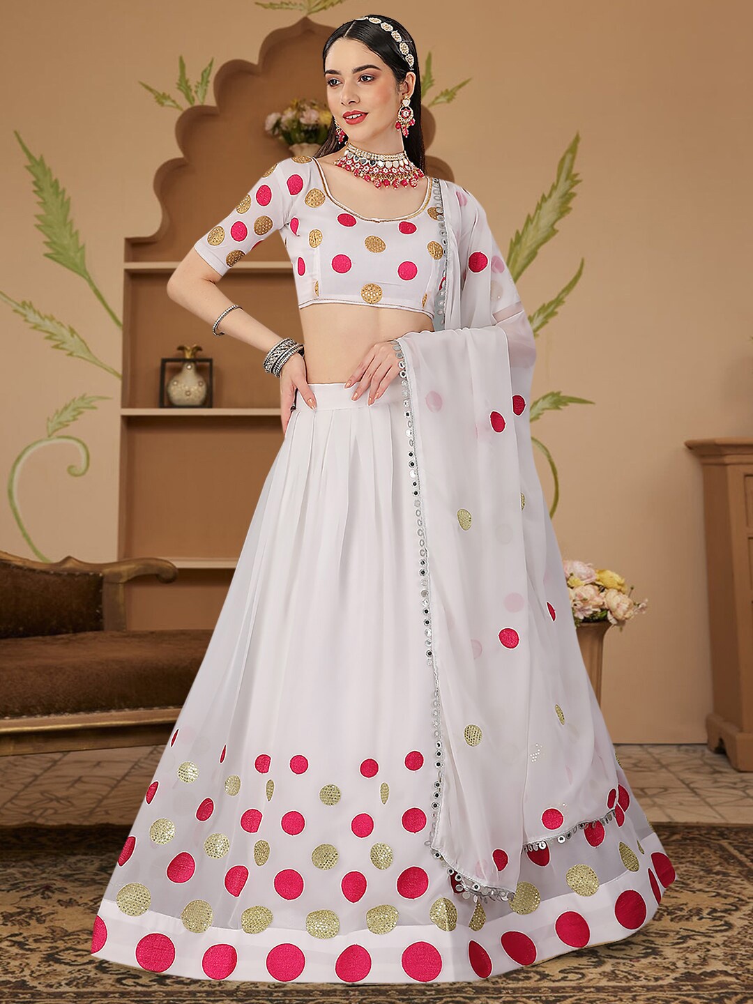 

Angroop Embroidered Sequinned Semi-Stitched Lehenga & Unstitched Blouse With Dupatta, White