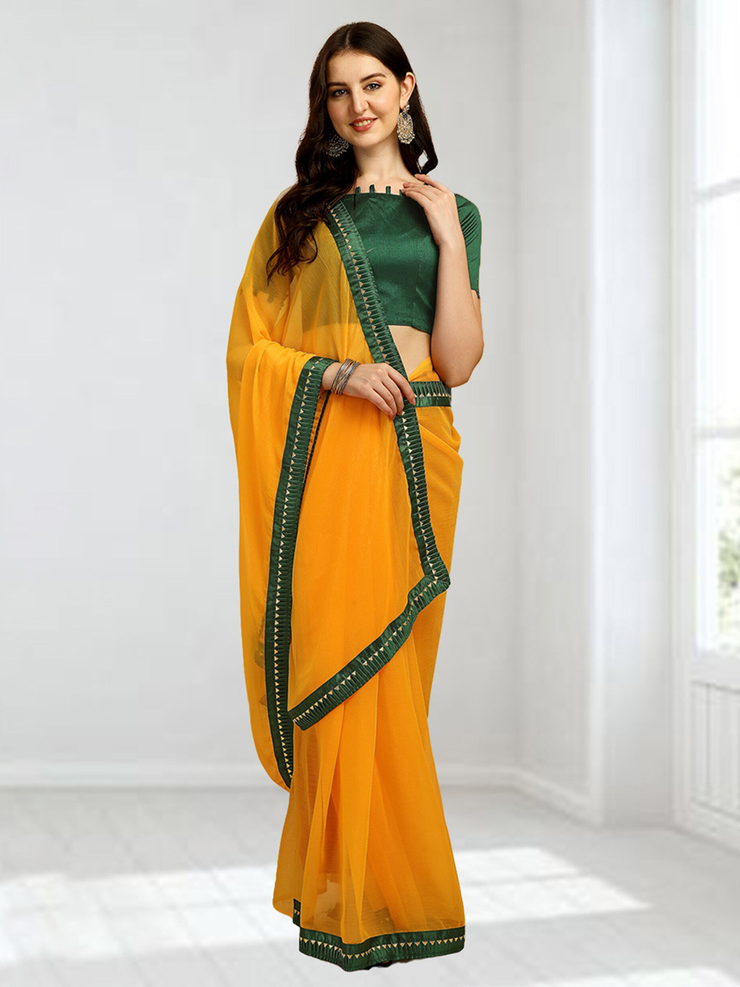 

N N ENTERPRISE Embellished Silk Blend Saree, Yellow