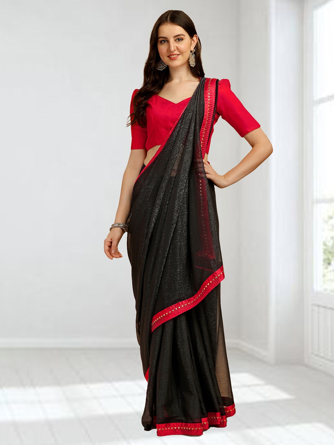 

N N ENTERPRISE Embellished Silk Blend Saree, Black