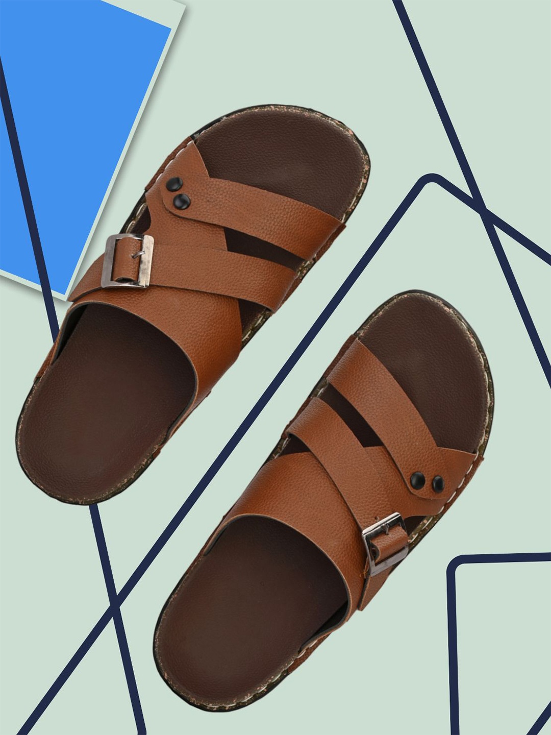 

HIROLAS Men Textured Comfort Sandals With Buckle Detail, Brown