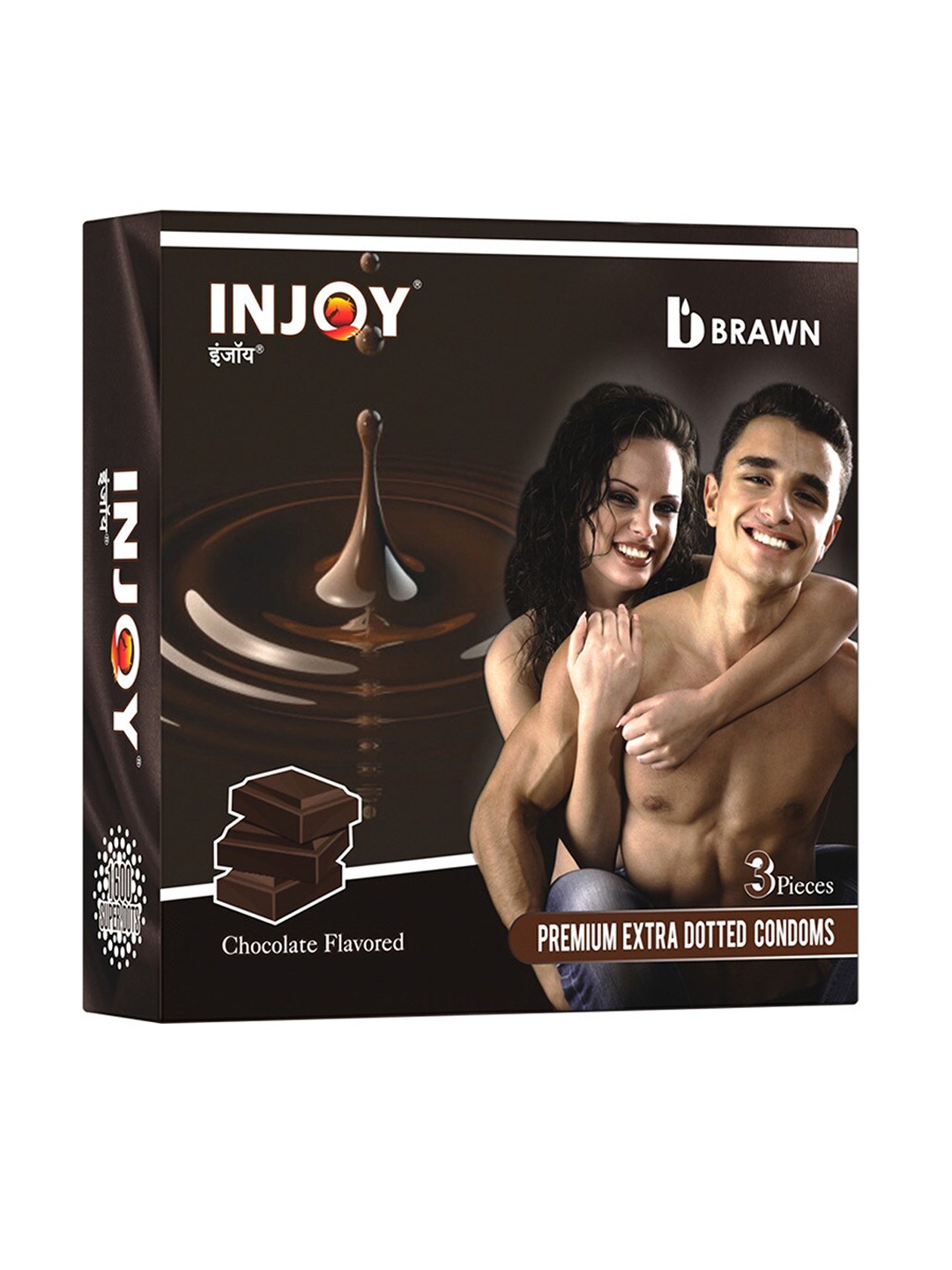 

INJOY Set Of 40 Ribbed & Dotted Lubricated Chocolate Flavored Condoms - 120Pcs, Brown