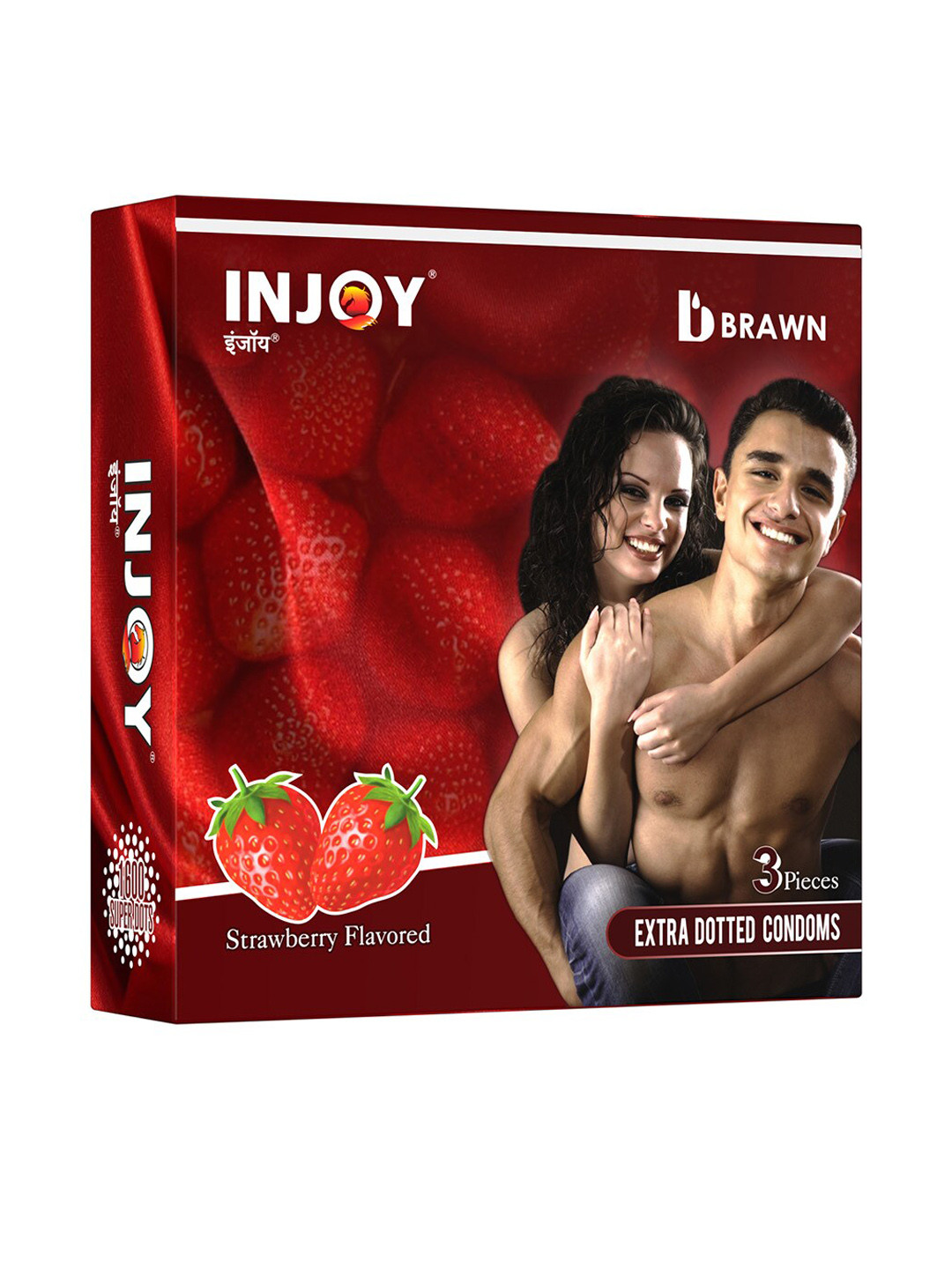 

INJOY Set Of 40 Ribbed & Dotted Lubricated Strawberry Flavored Condoms - 3Pcs Each, Red