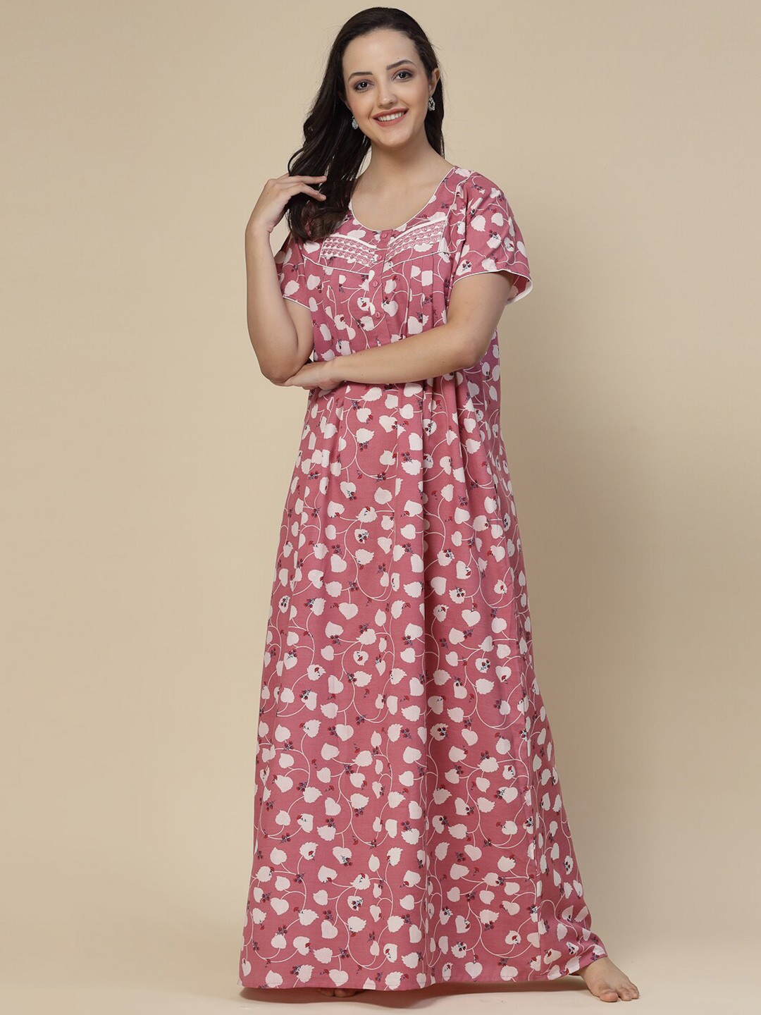 

Sweet Dreams Floral Printed Pure Cotton Maxi Nightdress, Pink