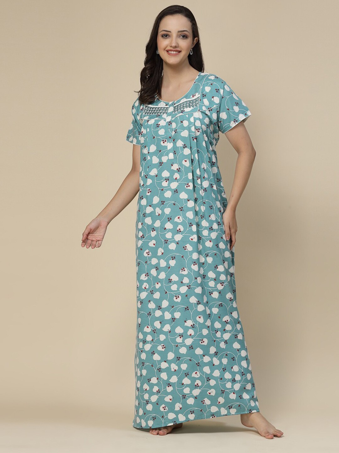 

Sweet Dreams Floral Printed Pure Cotton Maxi Nightdress, Blue