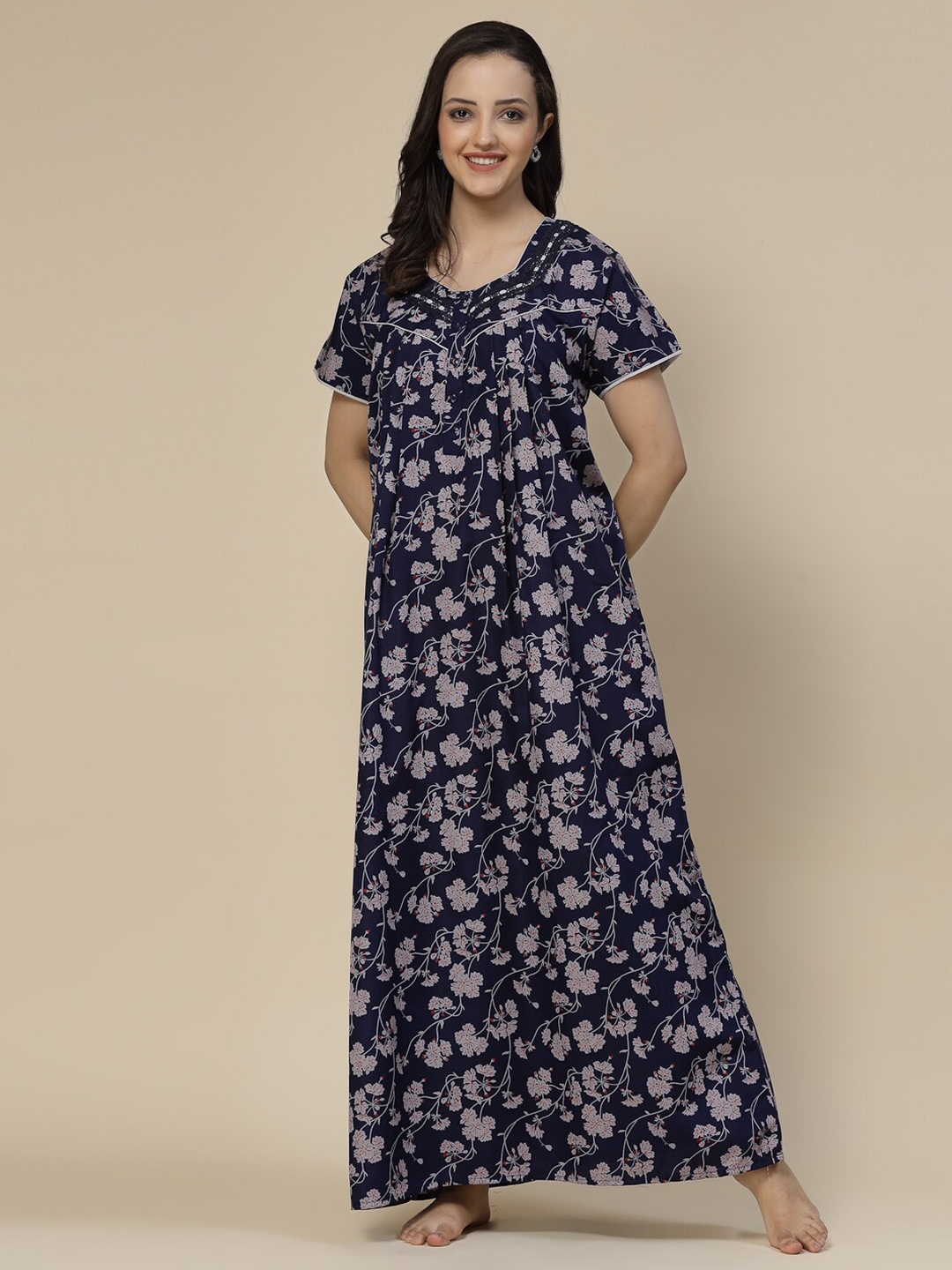 

Sweet Dreams Floral Printed Pure Cotton Maxi Nightdress, Blue