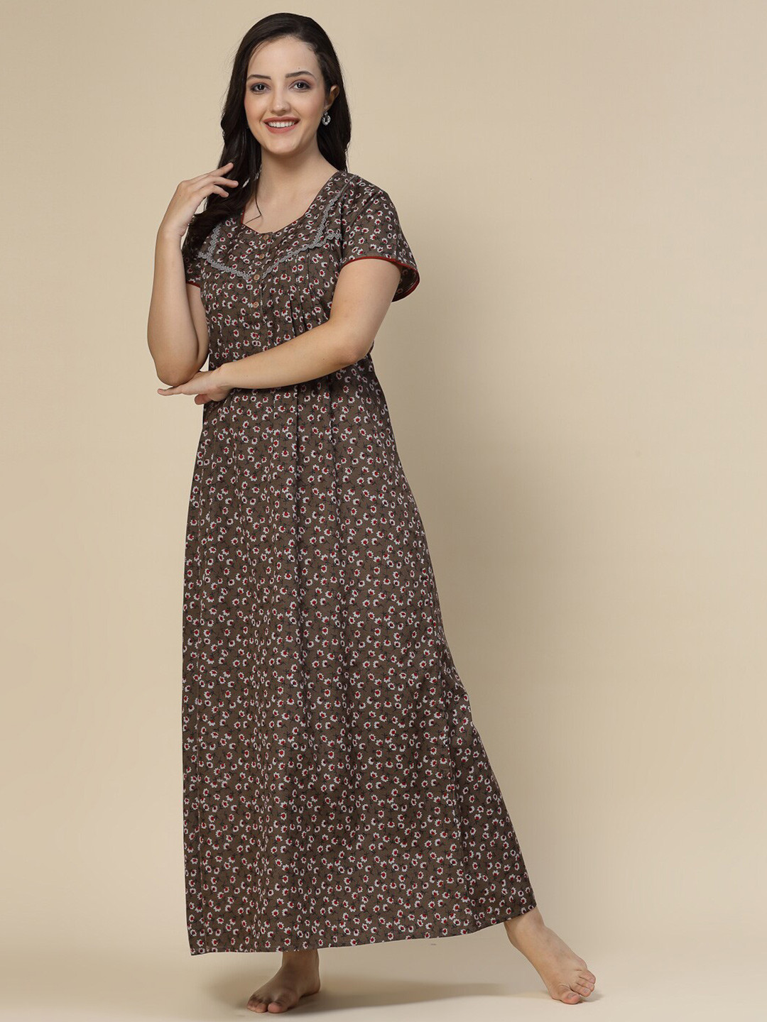 

Sweet Dreams Floral Printed Pure Cotton Maxi Nightdress, Brown