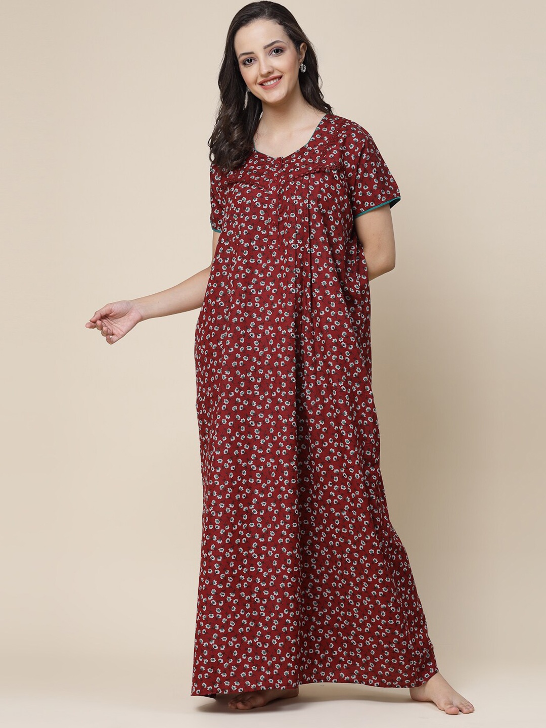 

Sweet Dreams Floral Printed Pure Cotton Maxi Nightdress, Maroon