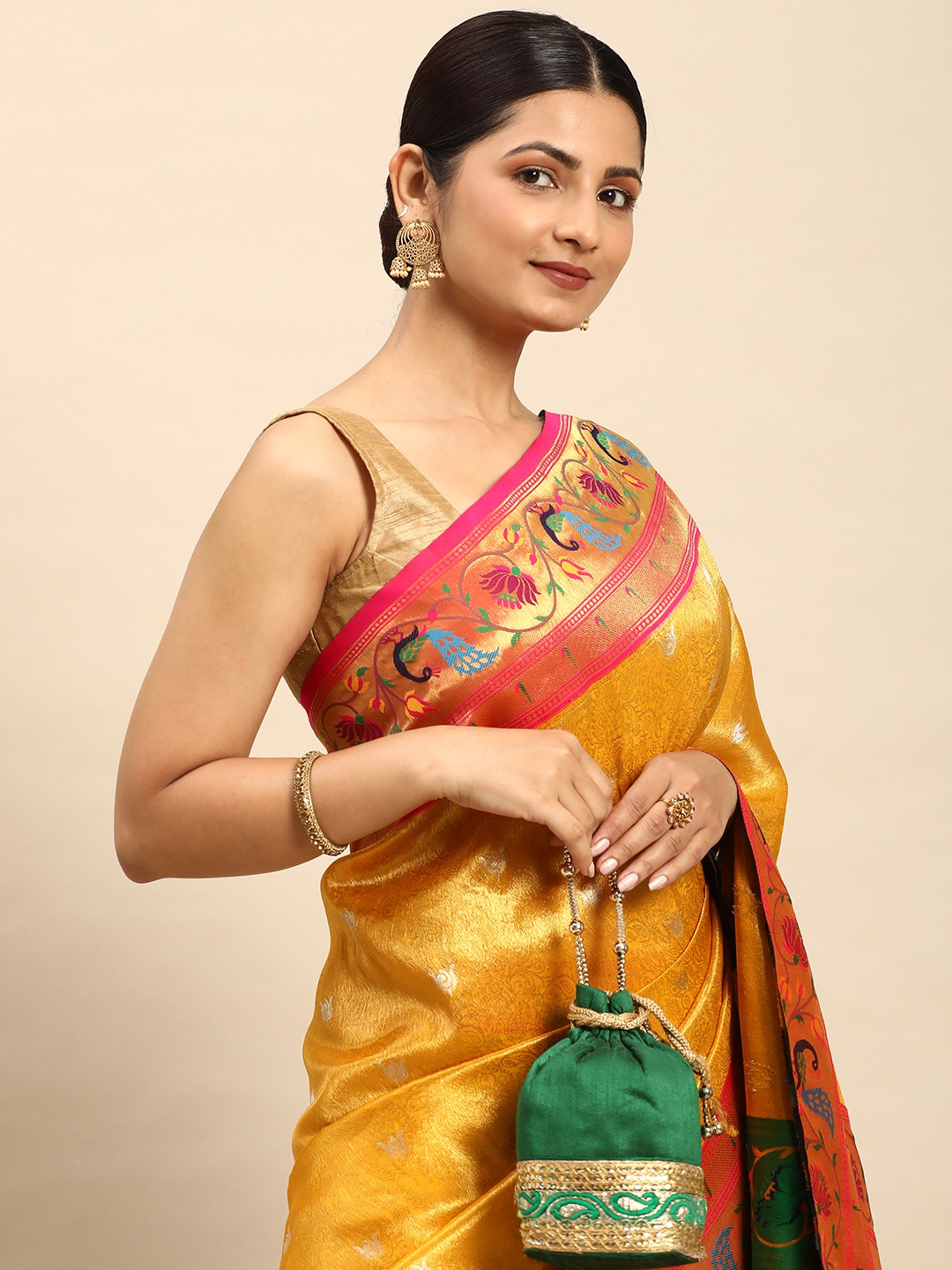 

Mitera Floral Zari Paithani Saree, Yellow