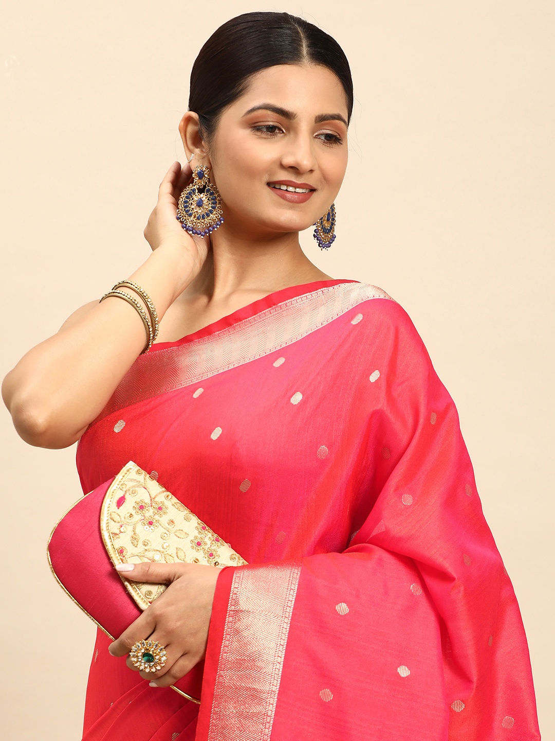

Mitera Ethnic Motifs Zari Saree, Pink