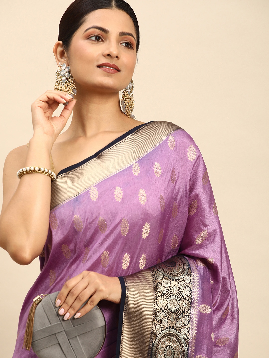 

Mitera Ethnic Motifs Woven Design Zari Saree, Lavender